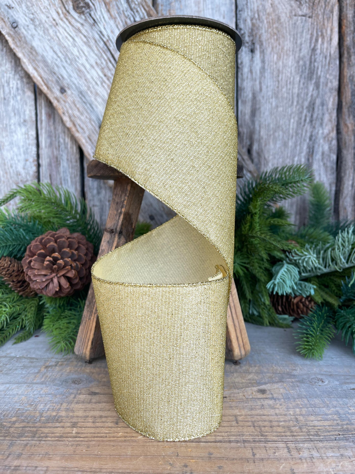 4" Gold Ribbon, Christmas Tree Ribbon, Gold Christmas Ribbon