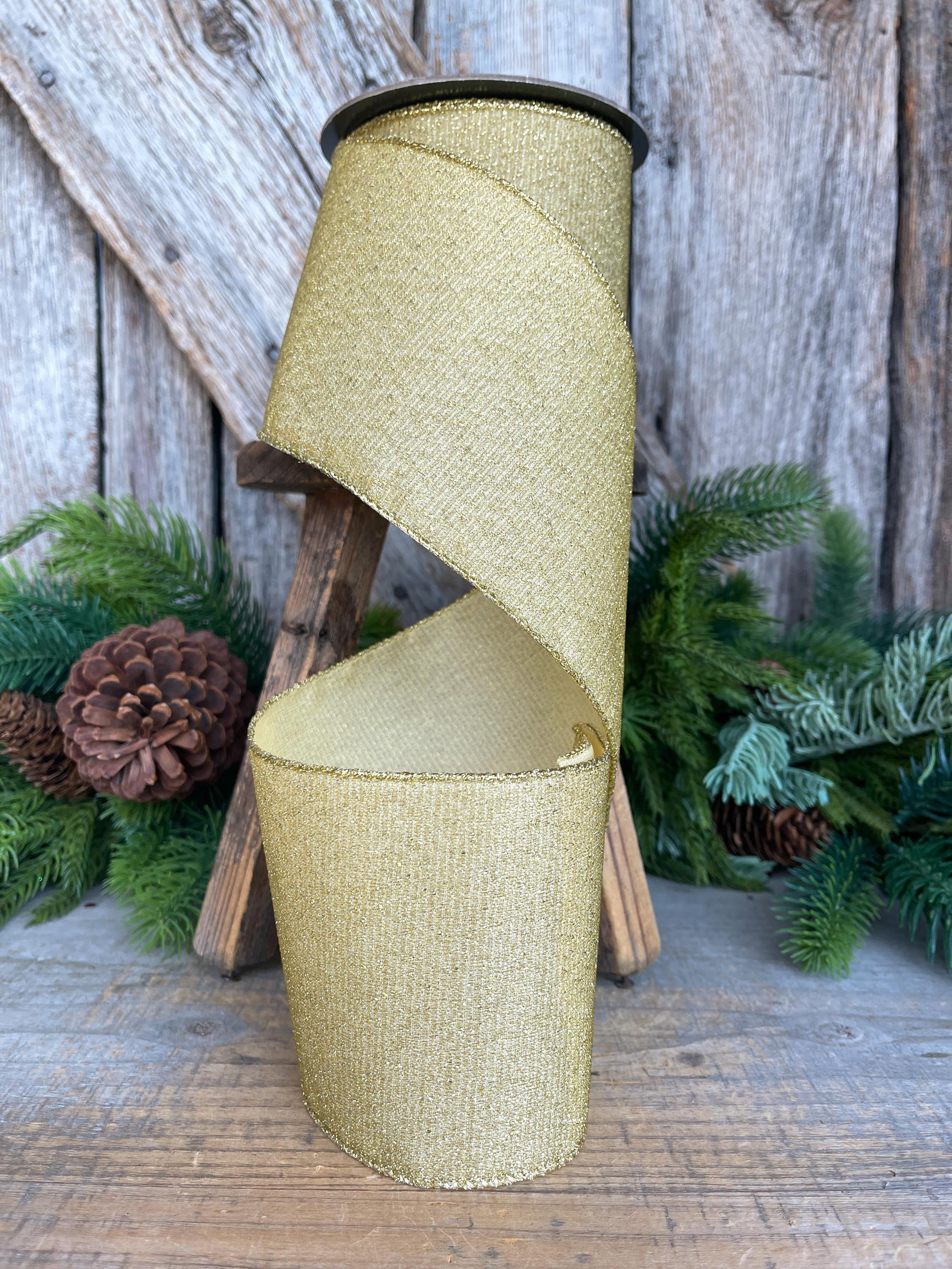 4" Gold Ribbon, Christmas Tree Ribbon, Gold Christmas Ribbon
