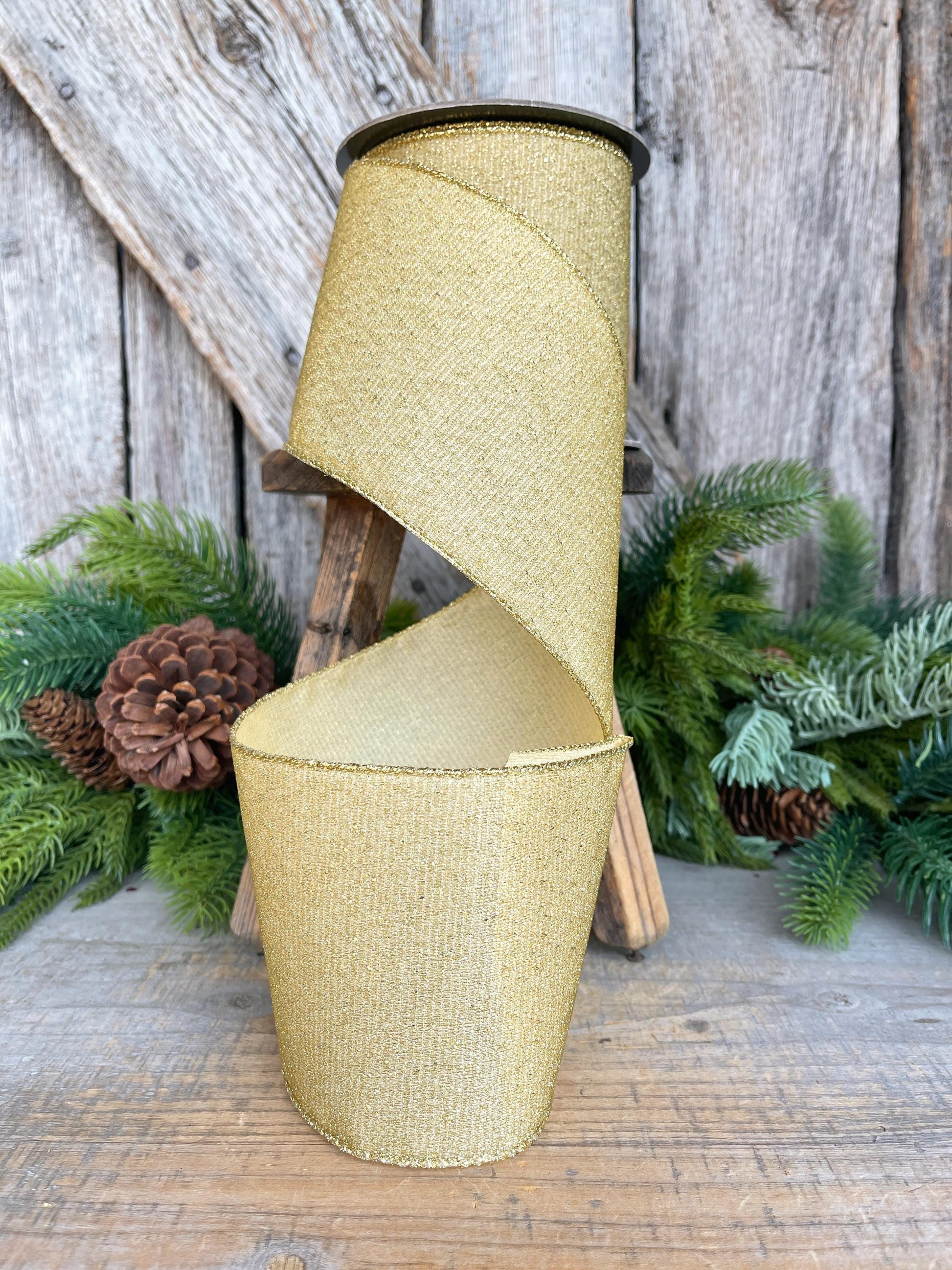 4" Gold Ribbon, Christmas Tree Ribbon, Gold Christmas Ribbon