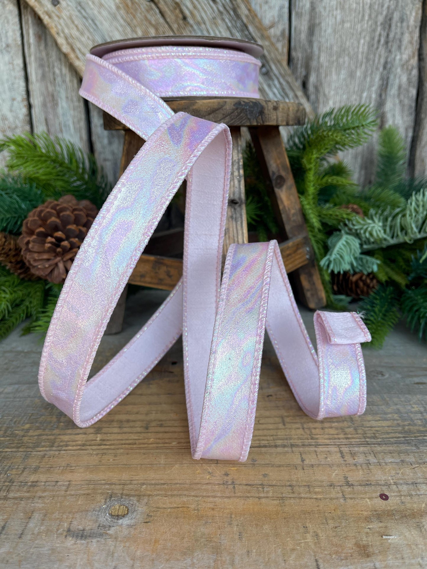 1" Pink Iridescent Ribbon, Farrisilk Ribbon, Pink Aurora Ribbon
