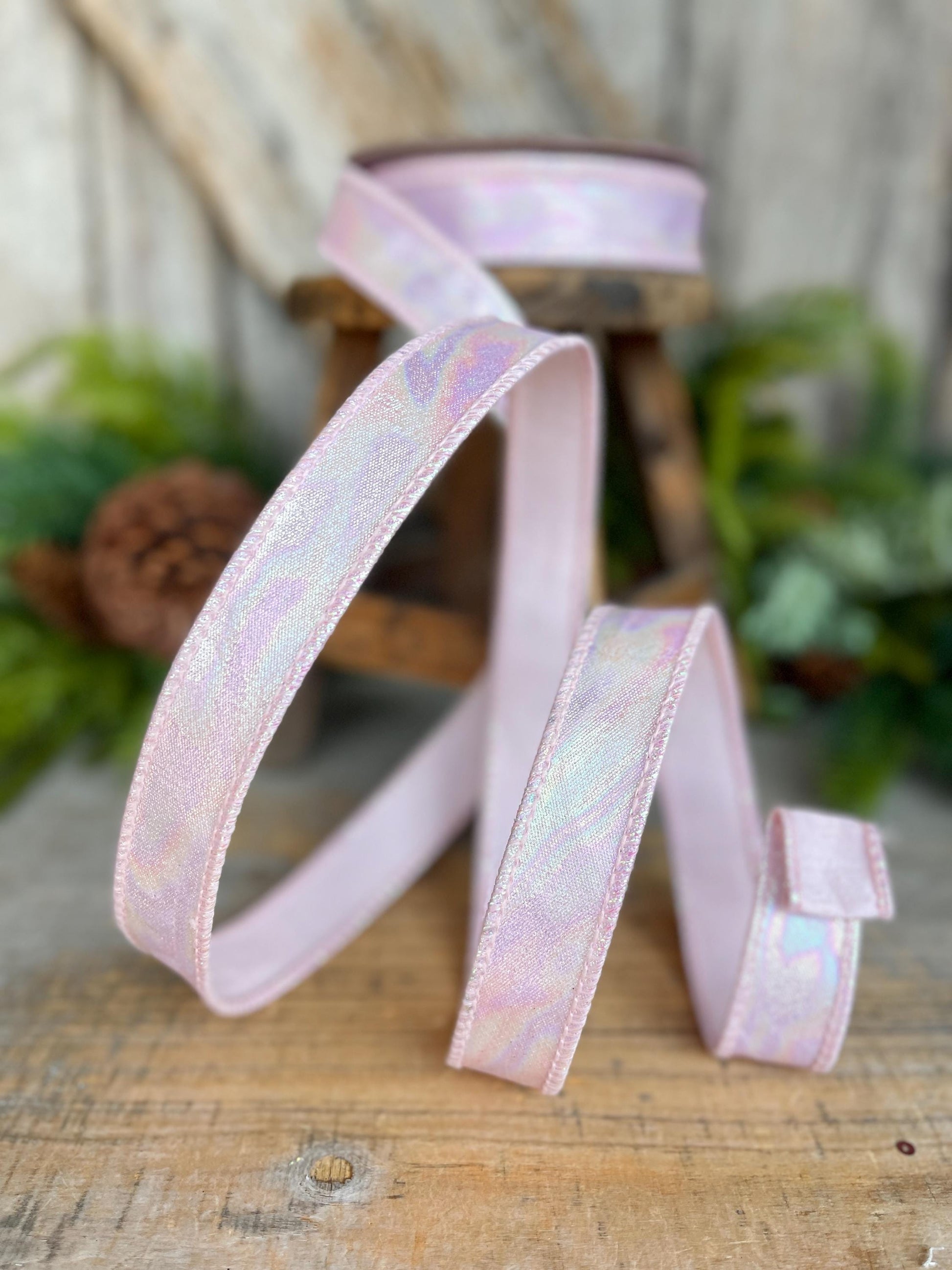 1" Pink Iridescent Ribbon, Farrisilk Ribbon, Pink Aurora Ribbon