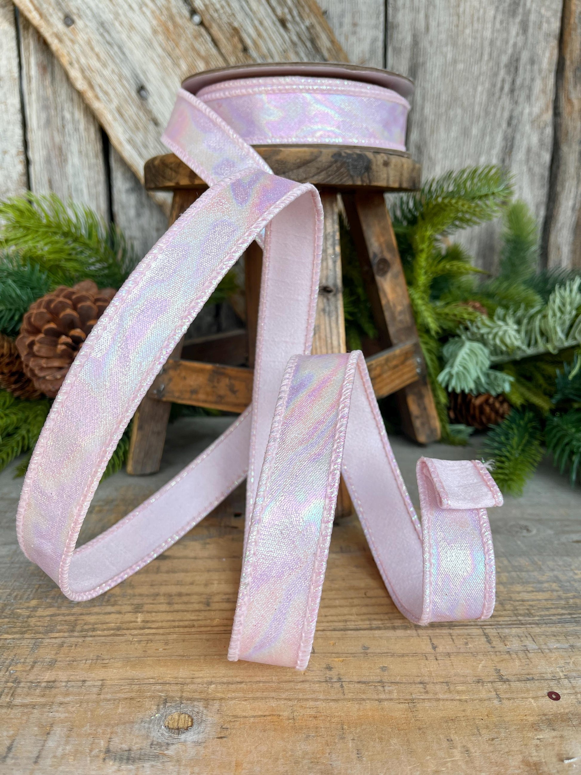 1" Pink Iridescent Ribbon, Farrisilk Ribbon, Pink Aurora Ribbon, Christmas Ribbon, RK867-14