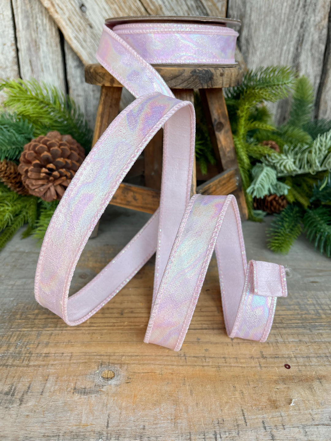 1" Pink Iridescent Ribbon, Farrisilk Ribbon, Pink Aurora Ribbon
