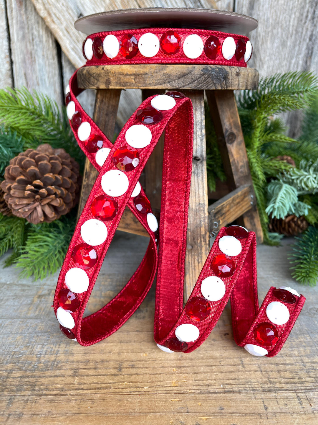 3/4" Gumdrop Red Ribbon, Christmas Ribbon, Farrisilk Ribbon