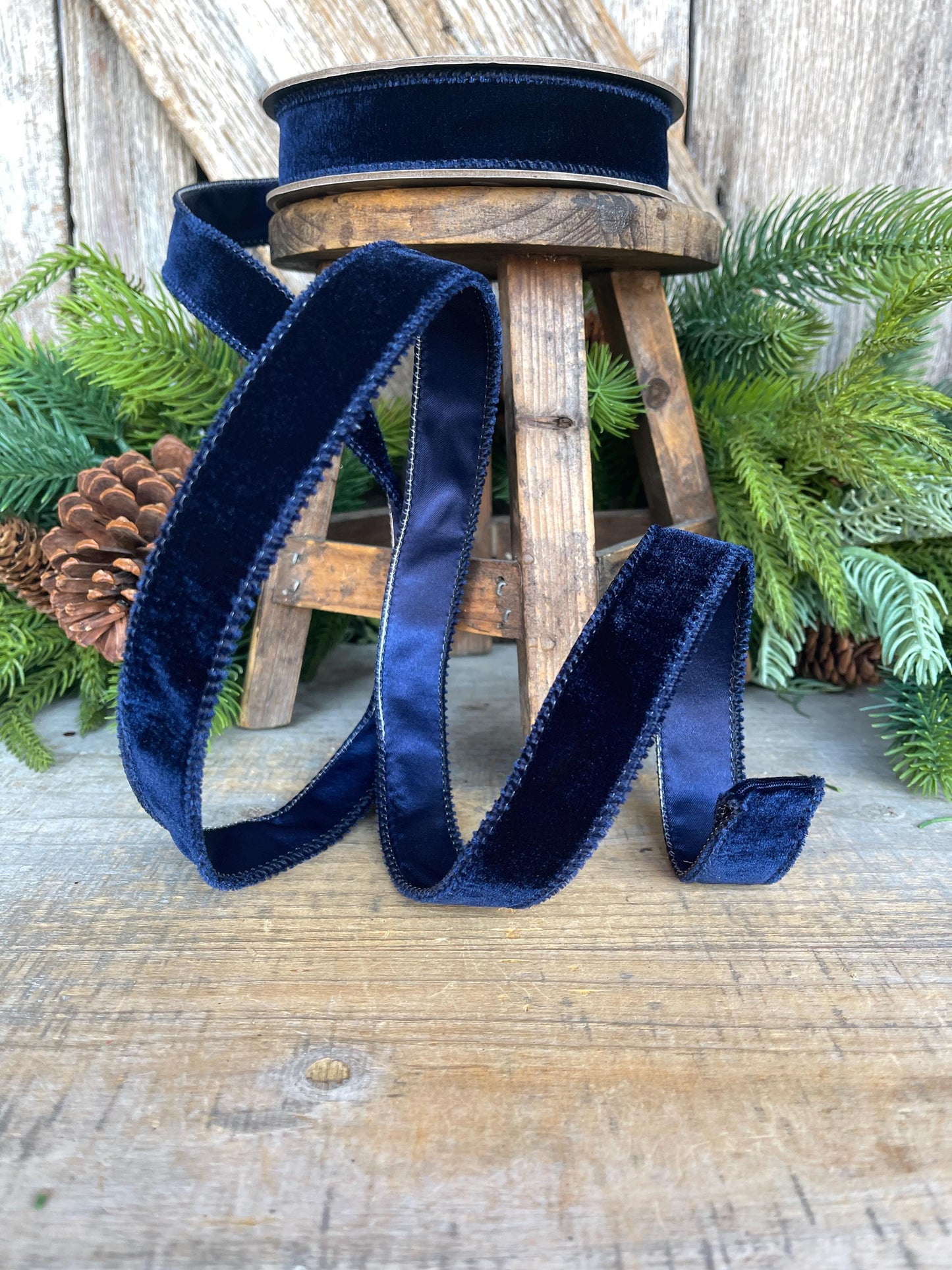 Navy Blue Velvet Wired Ribbon: 1-inch, 10 Yards, Christmas Bow Supply