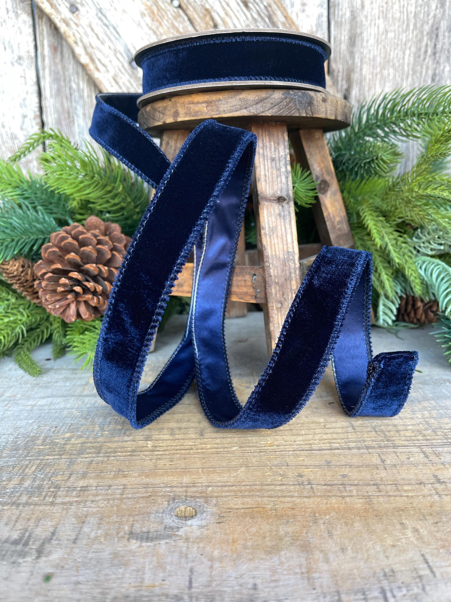 Navy Blue Velvet Wired Ribbon: 1-inch, 10 Yards, Christmas Bow Supply
