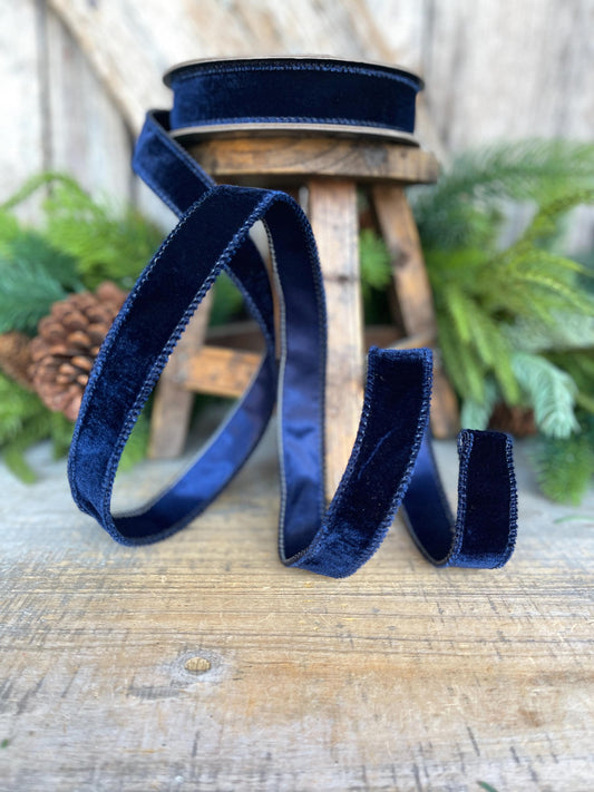 Navy Blue Velvet Wired Ribbon: 1-inch, 10 Yards, Christmas Bow Supply