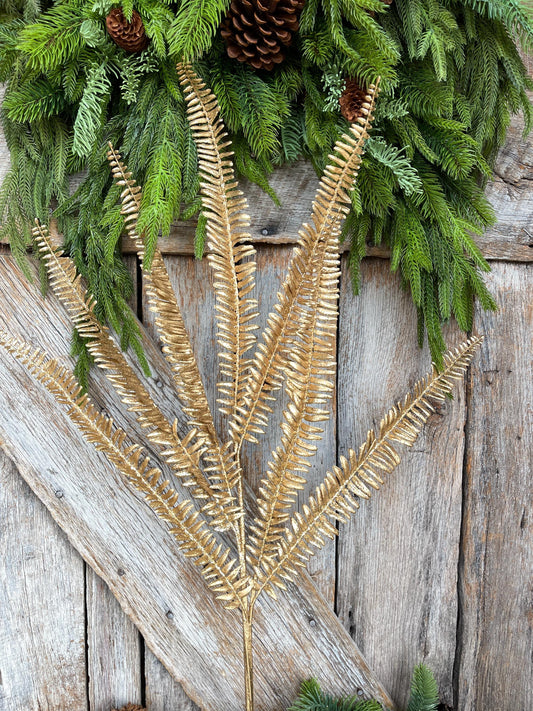 GoldFern Spray, Gold Christmas Tree Spray - 40" Gold Leaf Floral