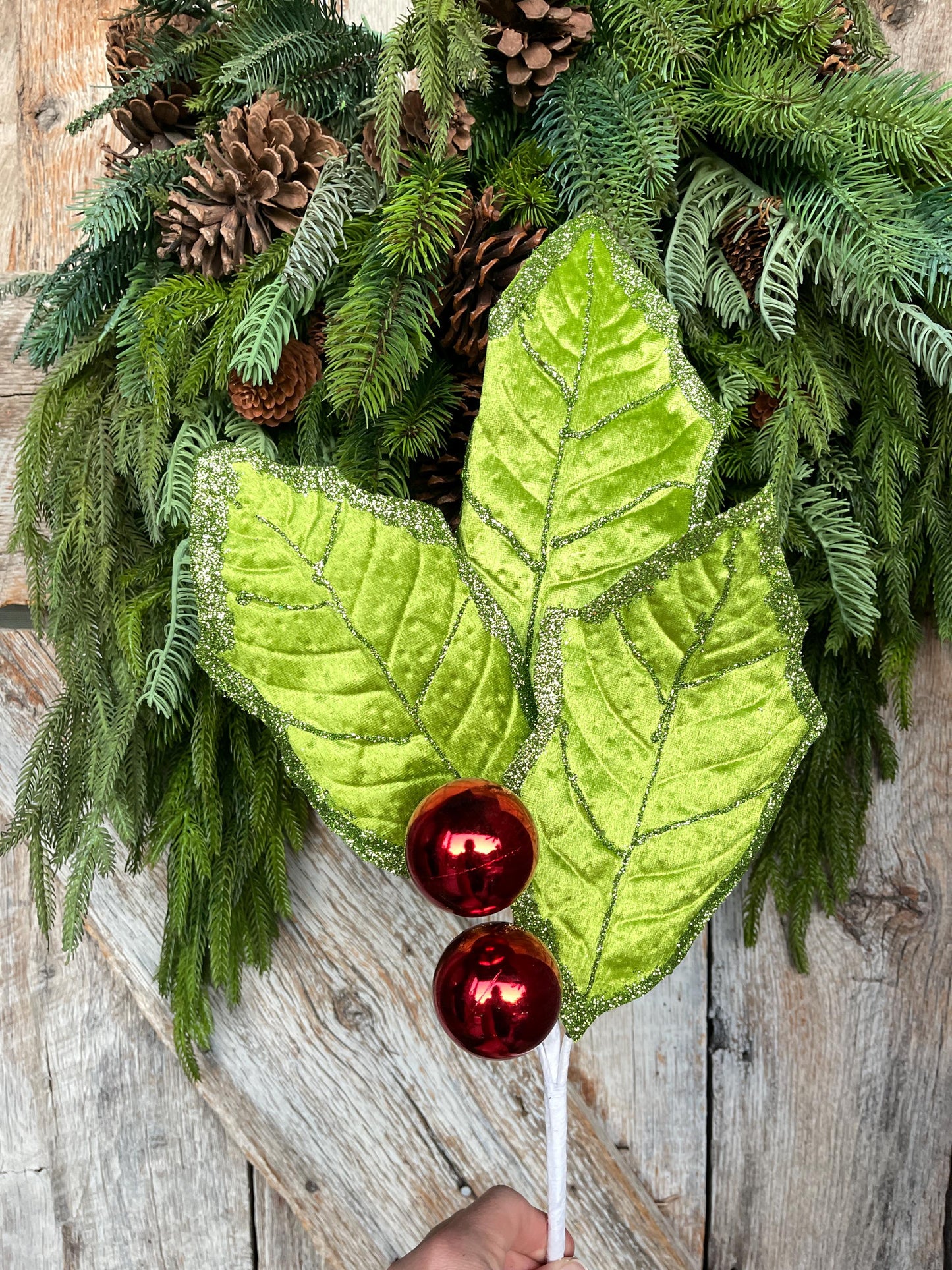 30" Lime Green Holly Leaf Spray, Christmas Holly Leaf Floral Stem, Green Floral Picks Stems