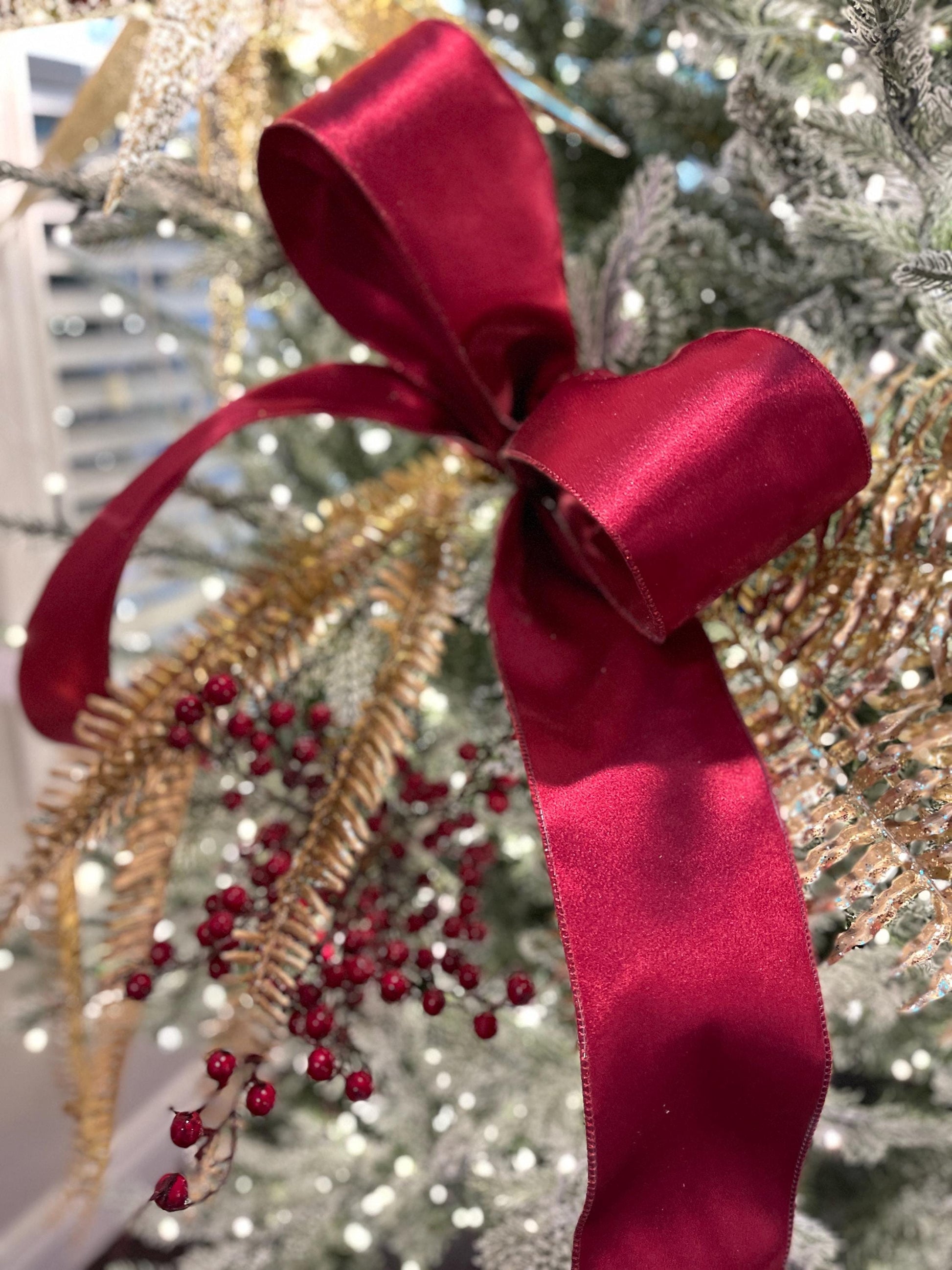 4" Wine Burgundy Satin Ribbon, Christmas Ribbon, Shimmer Satin Ribbon