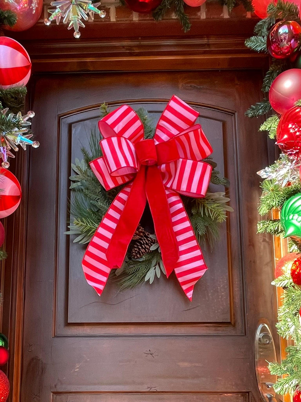 4" Red & Pink Stripe Ribbon, Christmas Ribbon, Pinkmas Ribon