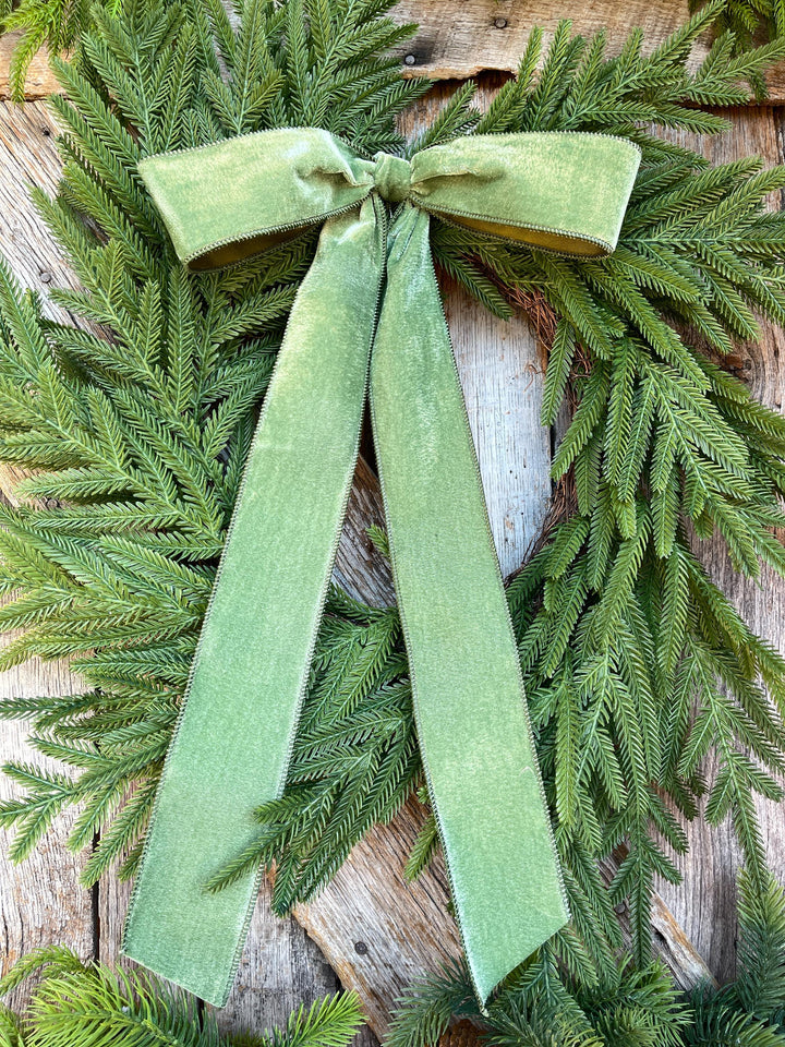 18" Olive Green Velvet Bow, Wreath Bow