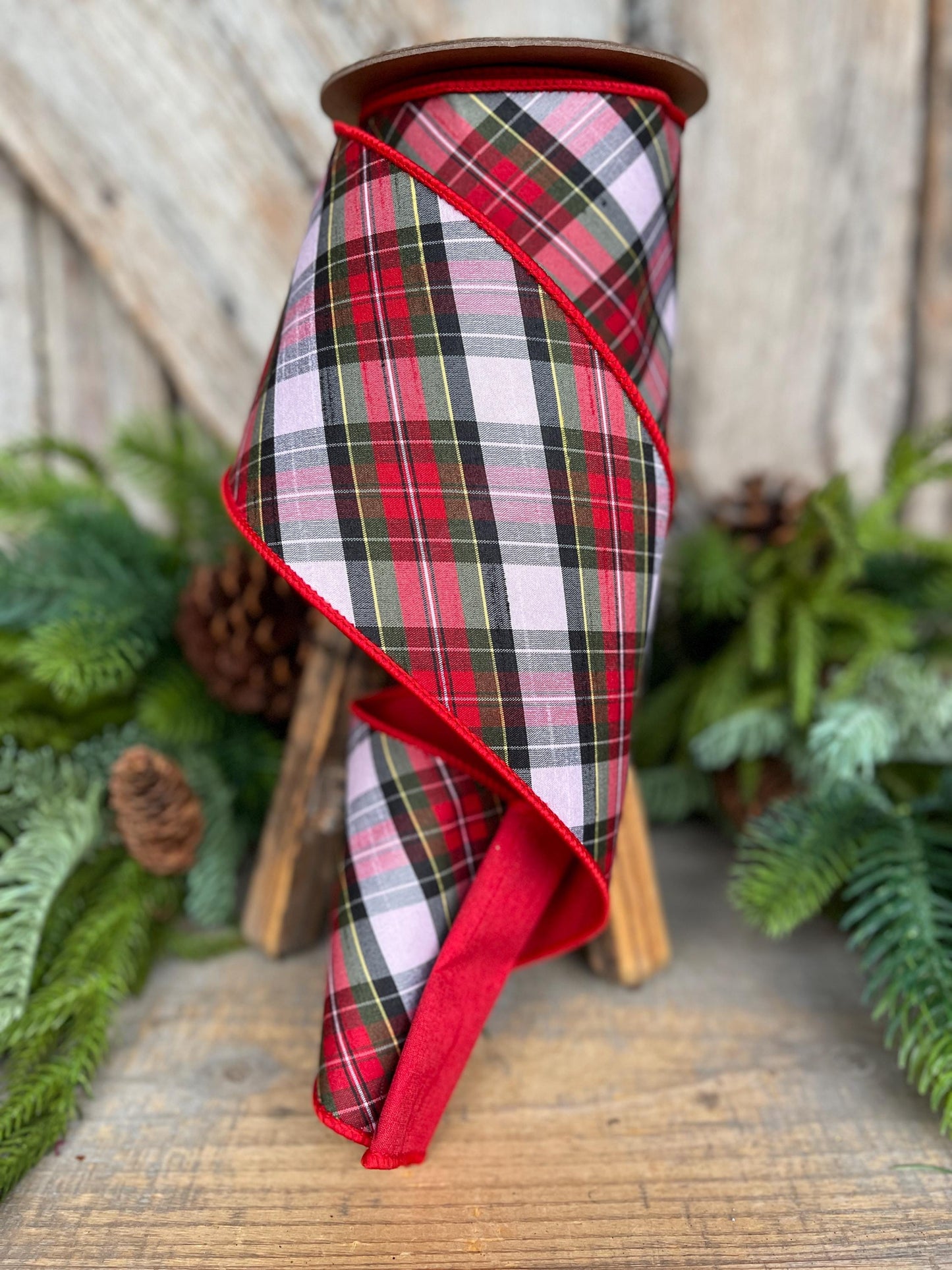 4" Traditional CHristmas Plaid, Wired Ribbon, Red Blue Chirstmas Plaid RIbbon, RIbbon for Treee, Christmas Plaid