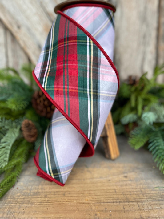 4" Traditional CHristmas Plaid, Wired Ribbon, Chirstmas Plaid RIbbon, RIbbon for Treee, Christmas Plaid