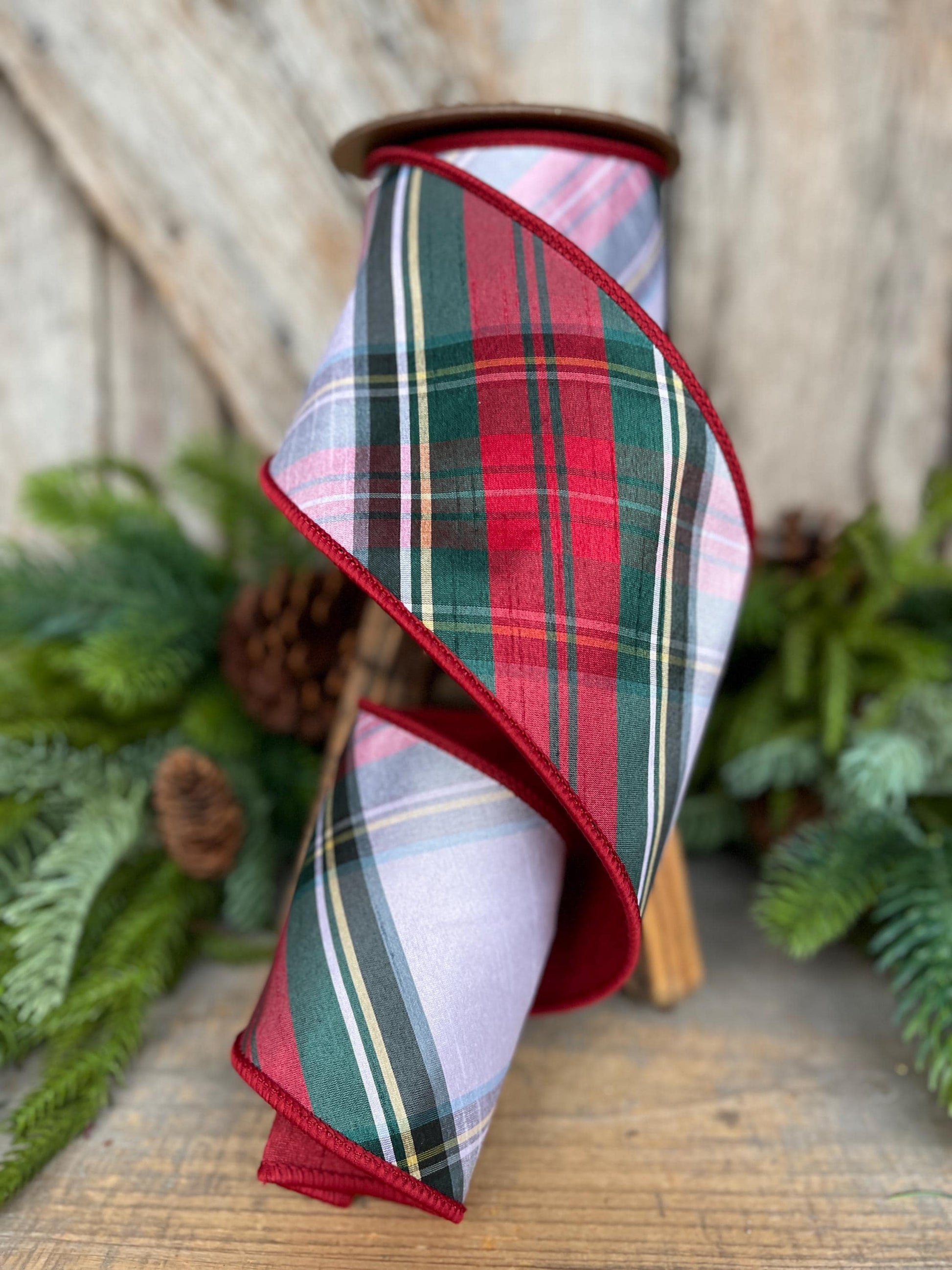 4" Traditional CHristmas Plaid, Wired Ribbon, Chirstmas Plaid RIbbon, RIbbon for Treee, Christmas Plaid