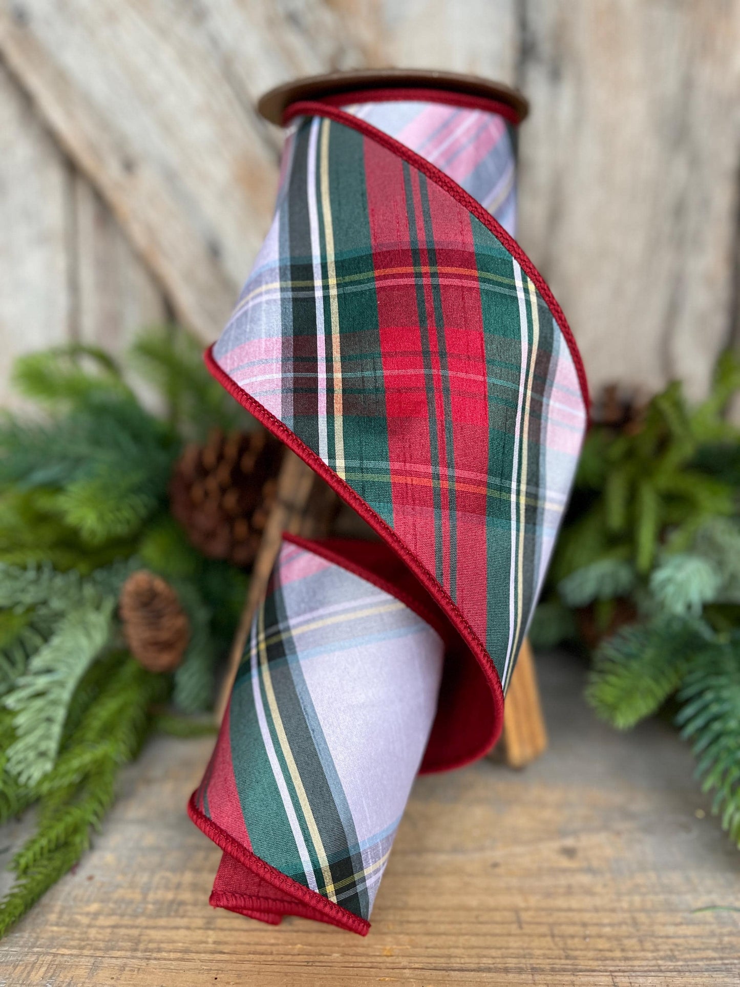 4" Traditional CHristmas Plaid, Wired Ribbon, Chirstmas Plaid RIbbon, RIbbon for Treee, Christmas Plaid