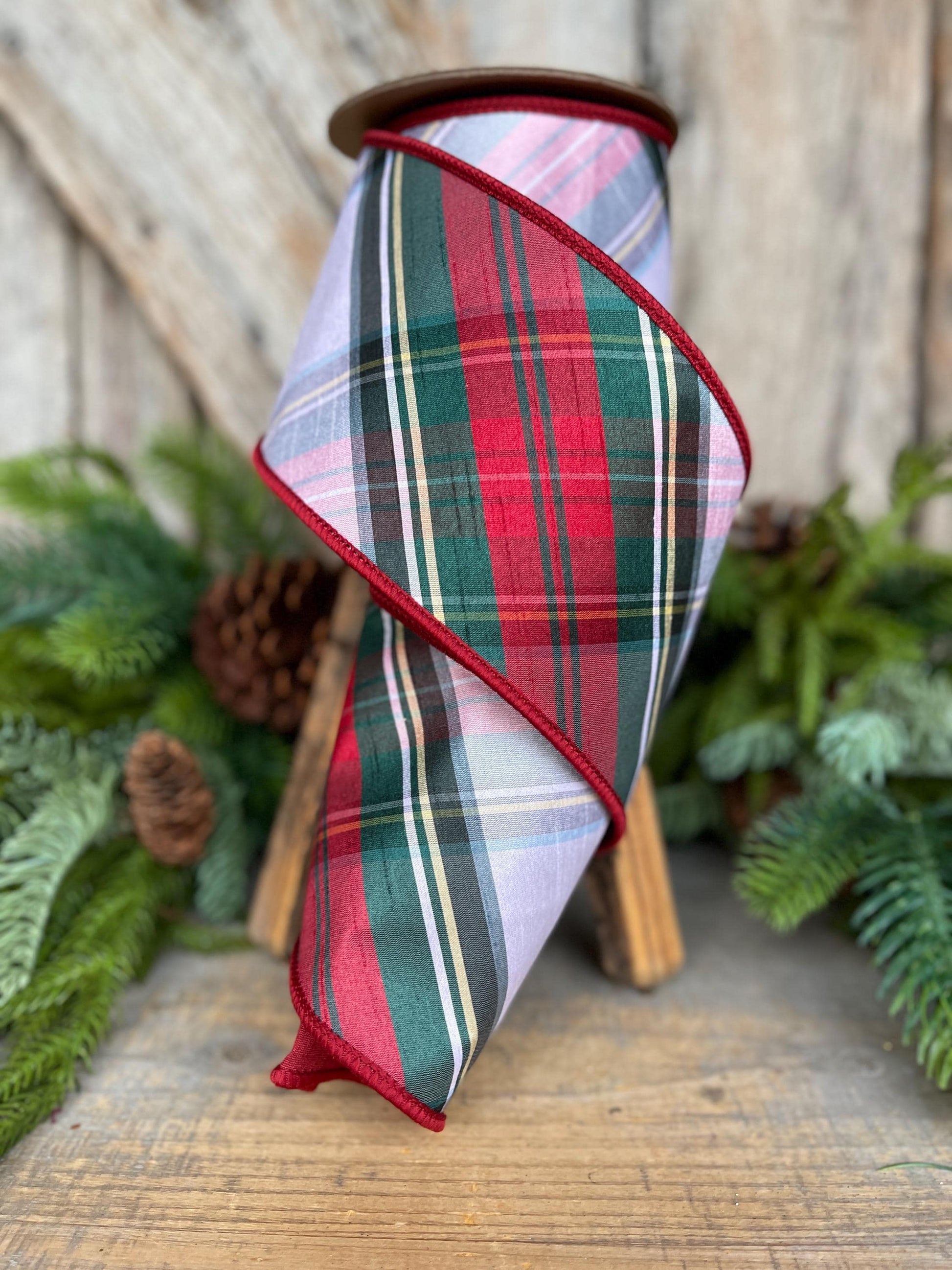 4" Traditional CHristmas Plaid, Wired Ribbon, Chirstmas Plaid RIbbon, RIbbon for Treee, Christmas Plaid