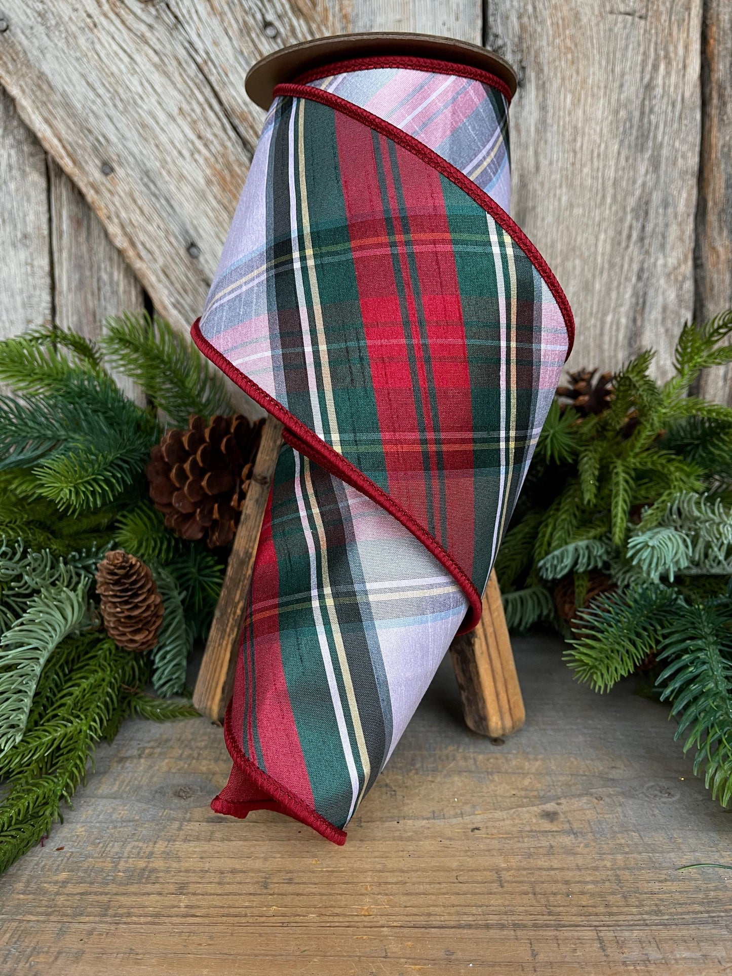 4" Traditional CHristmas Plaid, Wired Ribbon, Chirstmas Plaid RIbbon, RIbbon for Treee, Christmas Plaid