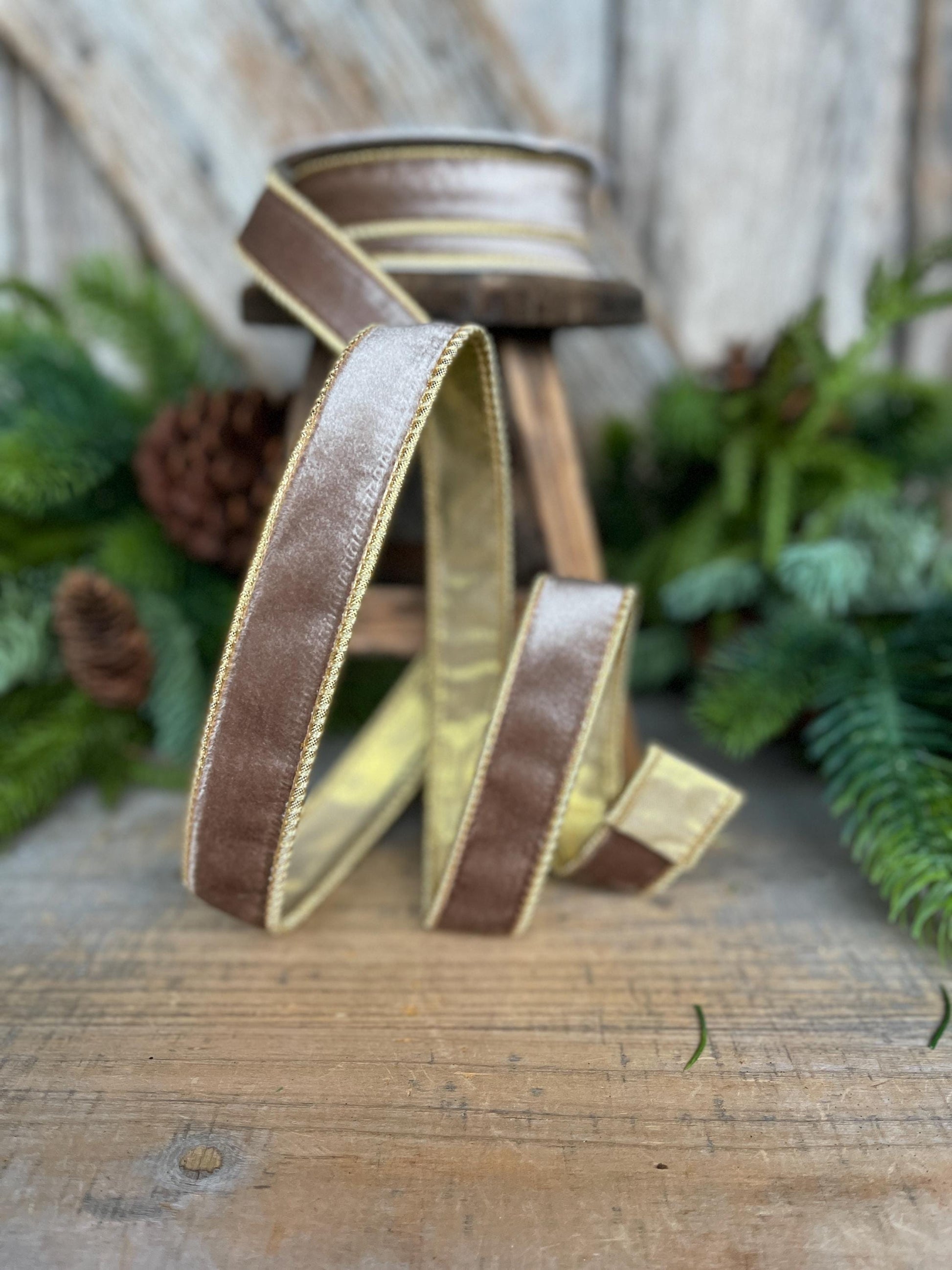 1" Champagne Velvet Ribbon, Light Gold Ribbon, Christmas Velvet Ribbon
