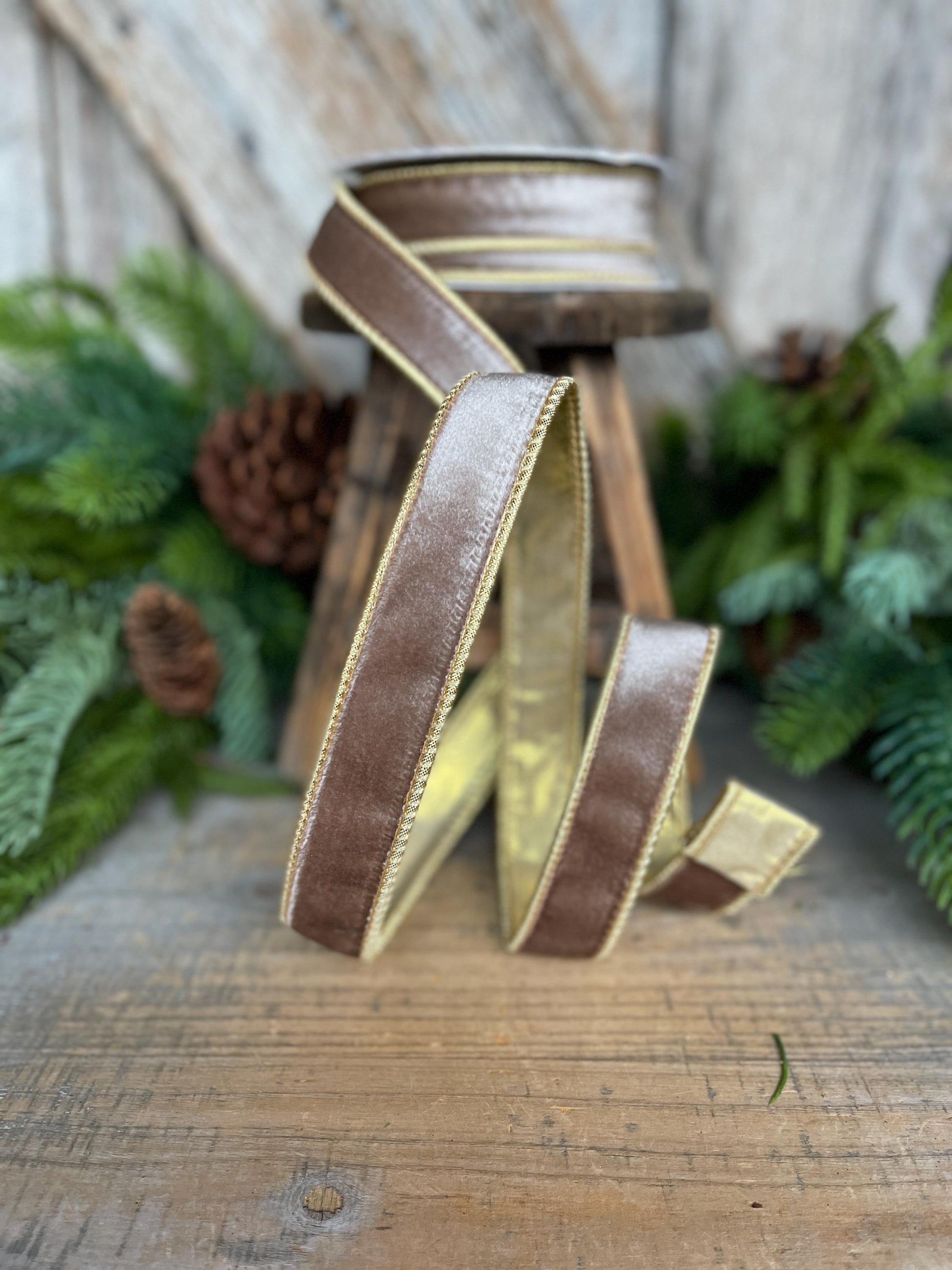 1" Champagne Velvet Ribbon, Light Gold Ribbon, Christmas Velvet Ribbon
