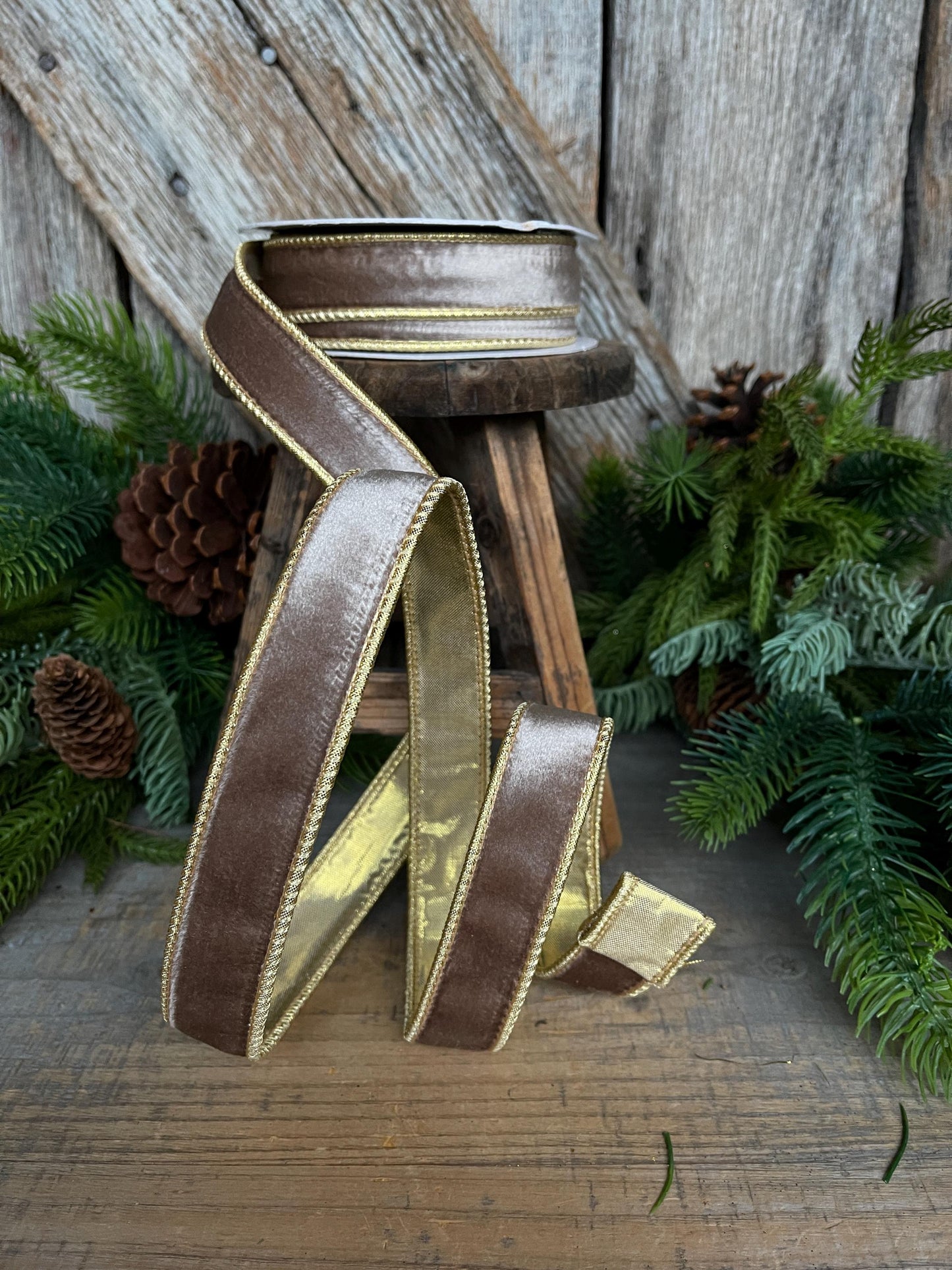 1" Champagne Velvet Ribbon, Light Gold Ribbon, Christmas Velvet Ribbon