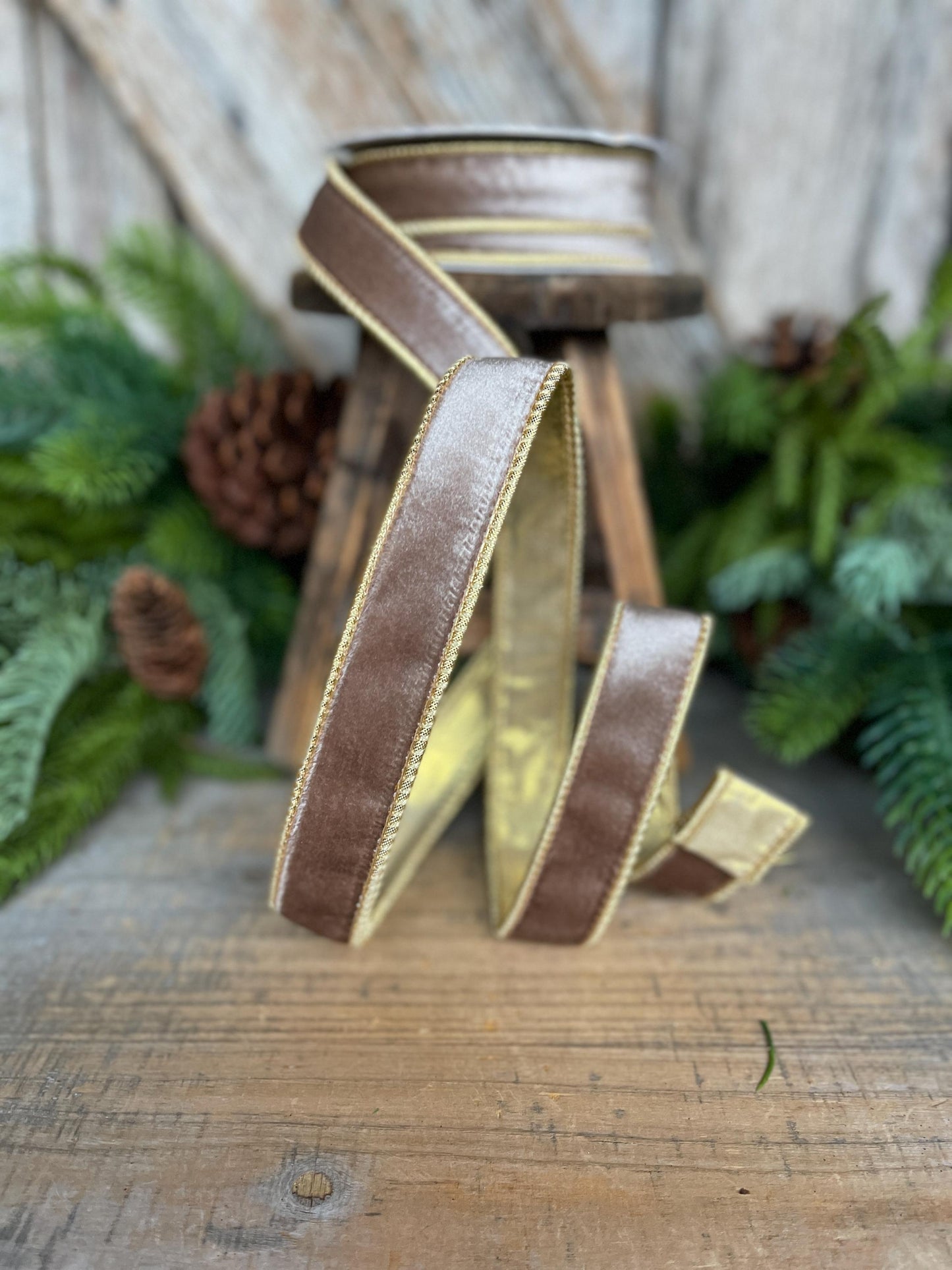 1" Champagne Velvet Ribbon, Light Gold Ribbon, Christmas Velvet Ribbon