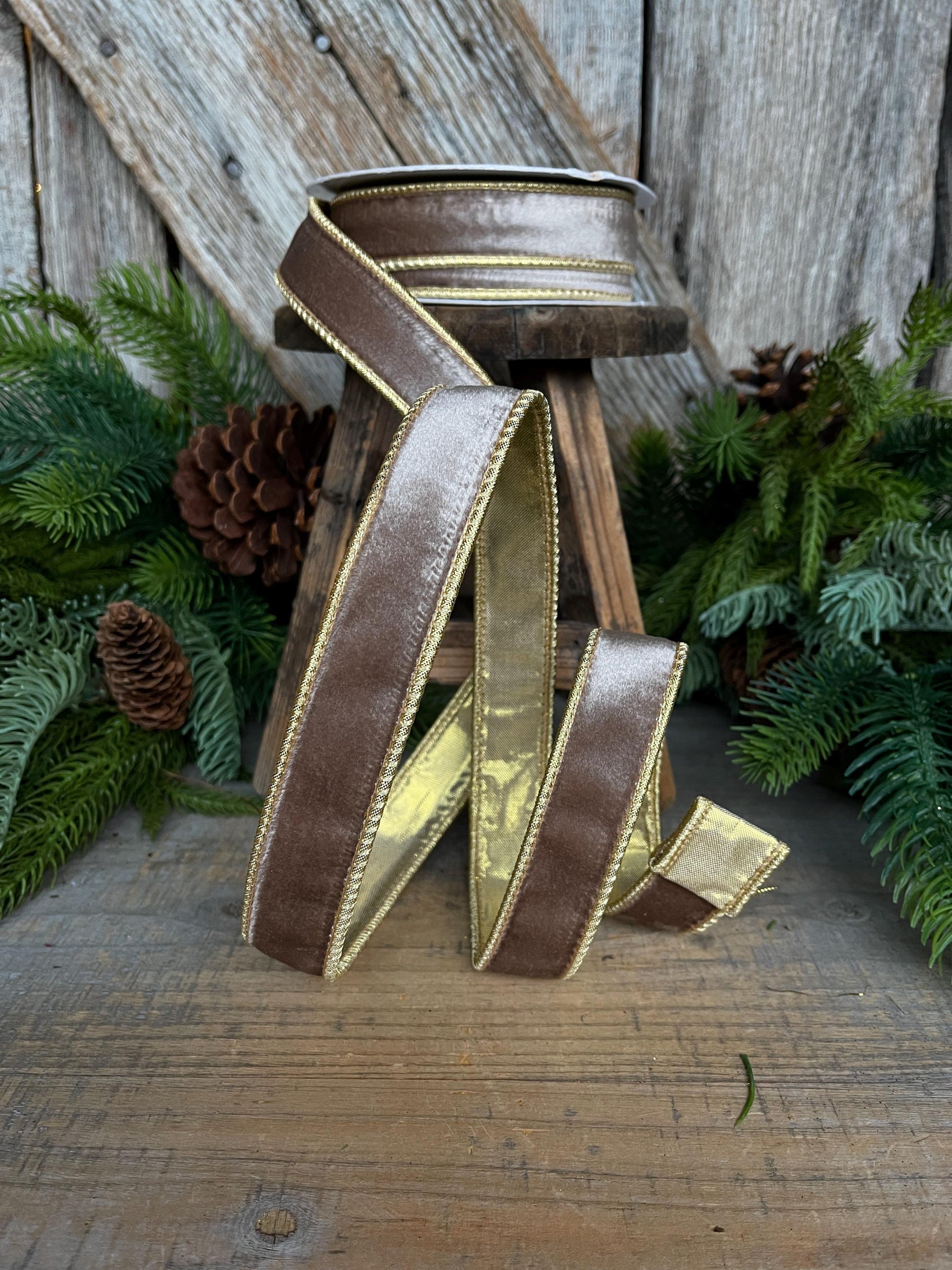 1" Champagne Velvet Ribbon, Light Gold Ribbon, Christmas Velvet Ribbon