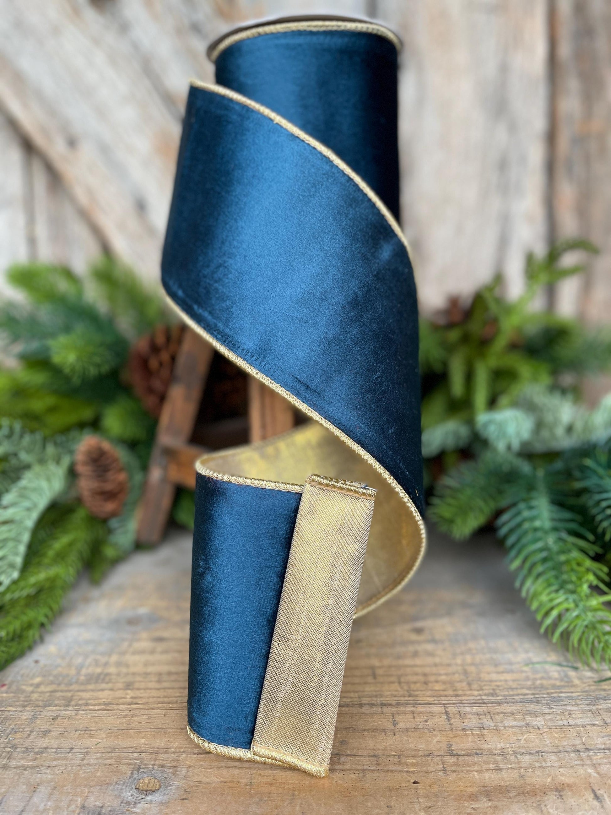 4" Midnight Blue Velvet Ribbon, Blue Christmas Ribbon