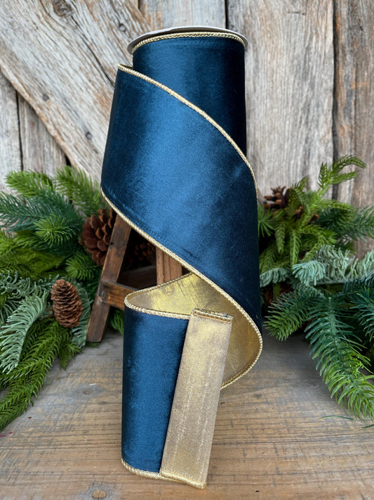 4" Midnight Blue Velvet Ribbon, Blue Christmas Ribbon