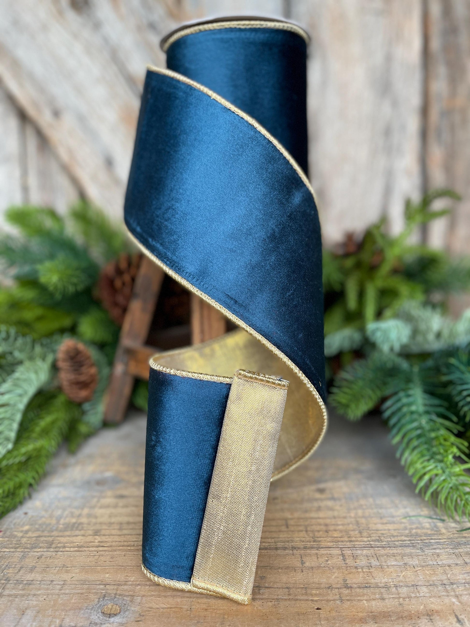 4" Midnight Blue Velvet Ribbon, Blue Christmas Ribbon
