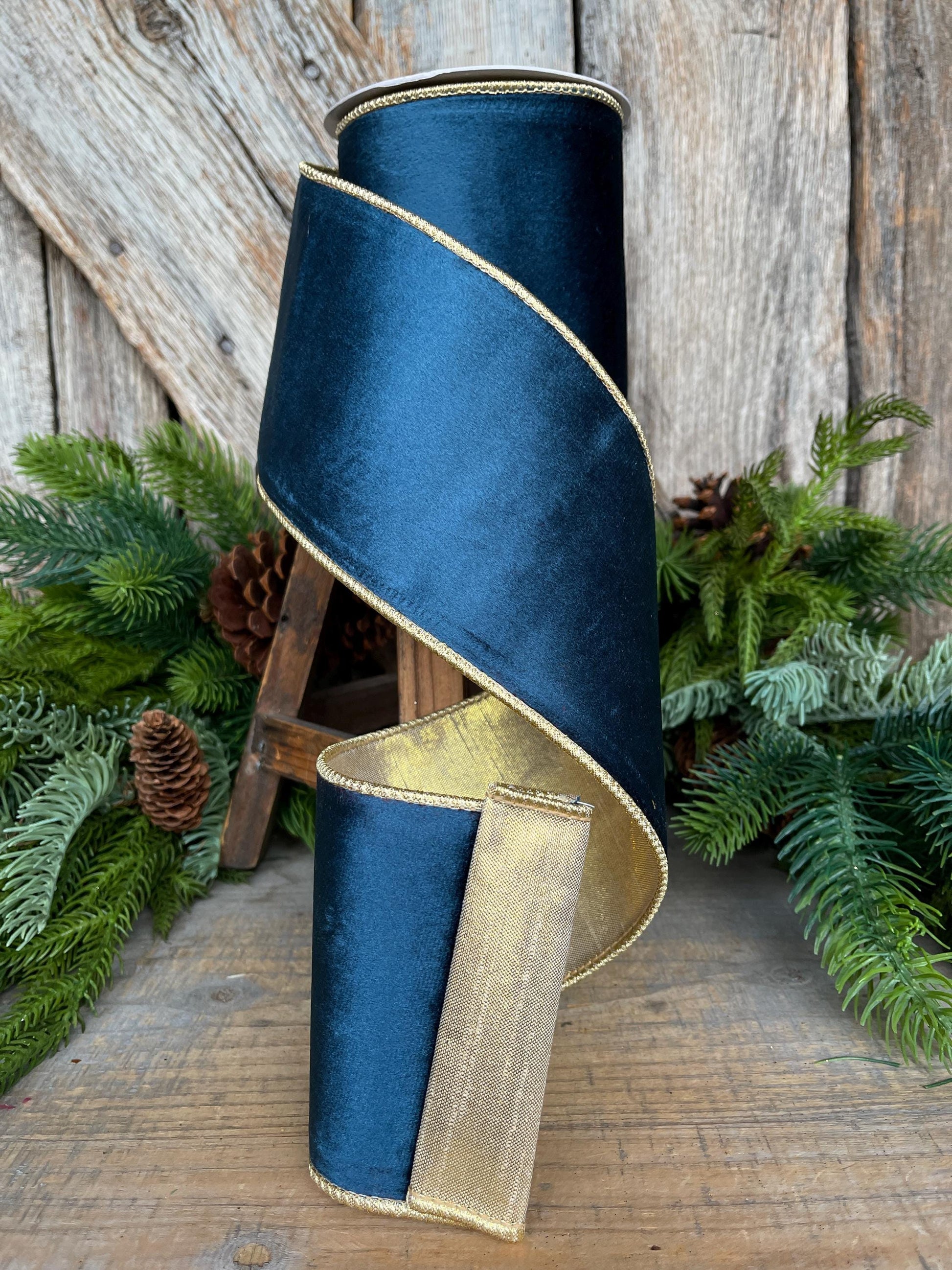4" Midnight Blue Velvet Ribbon, Blue Christmas Ribbon