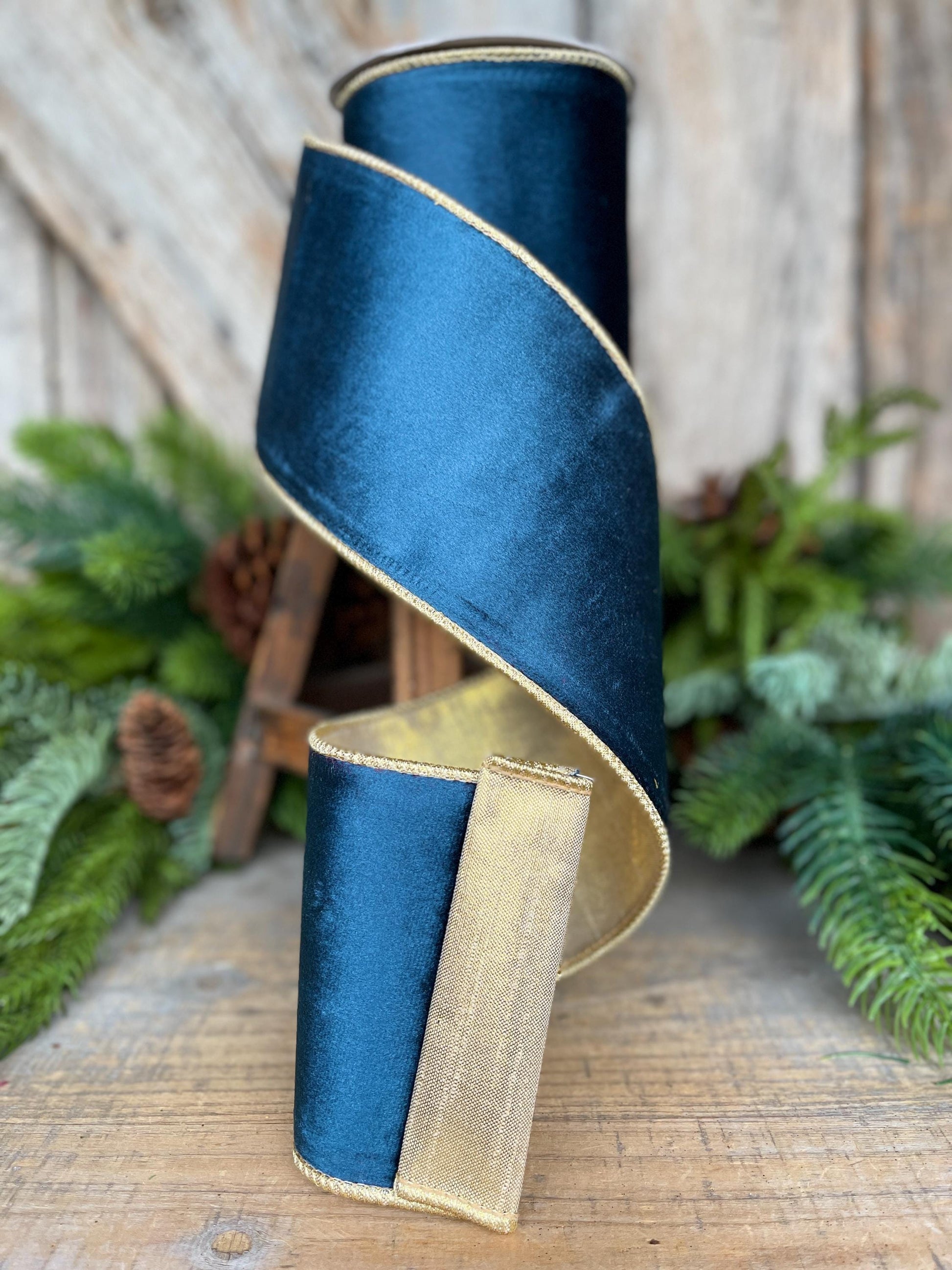 4" Midnight Blue Velvet Ribbon, Blue Christmas Ribbon
