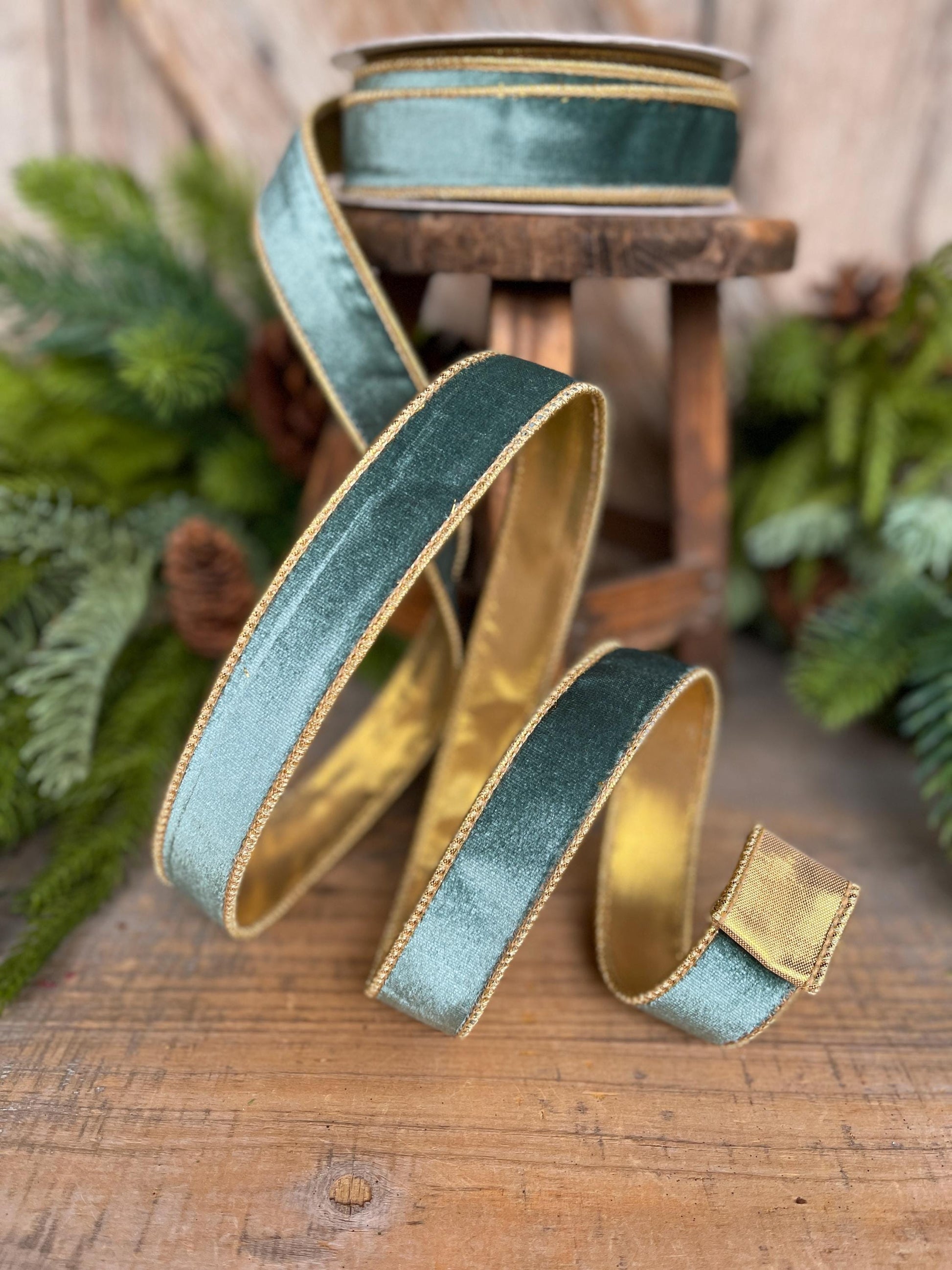 1" Aqua Teal Velvet Ribbon, Celadon Ribbon, Christmas Ribbon