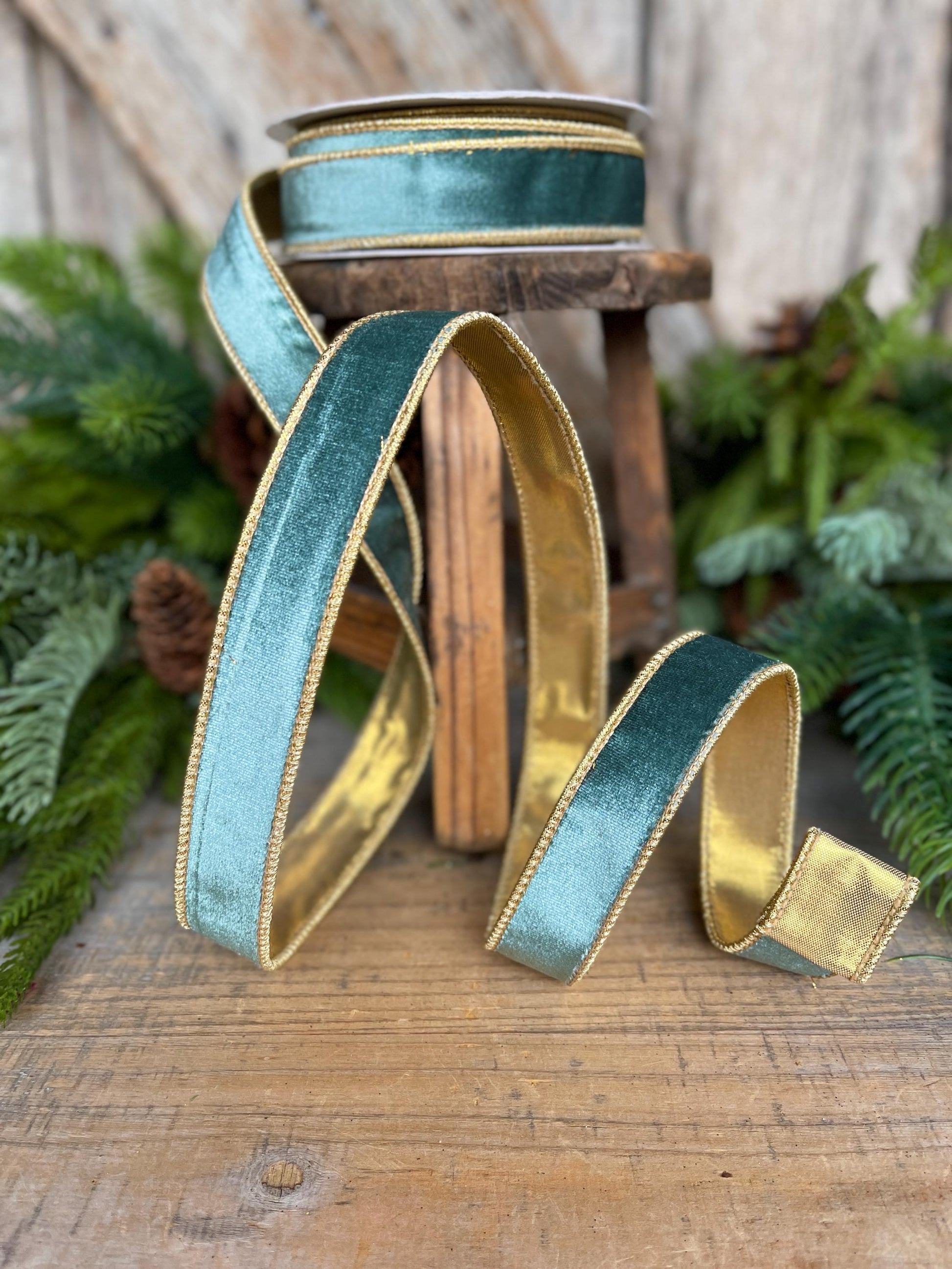 1" Aqua Teal Velvet Ribbon, Celadon Ribbon, Christmas Ribbon
