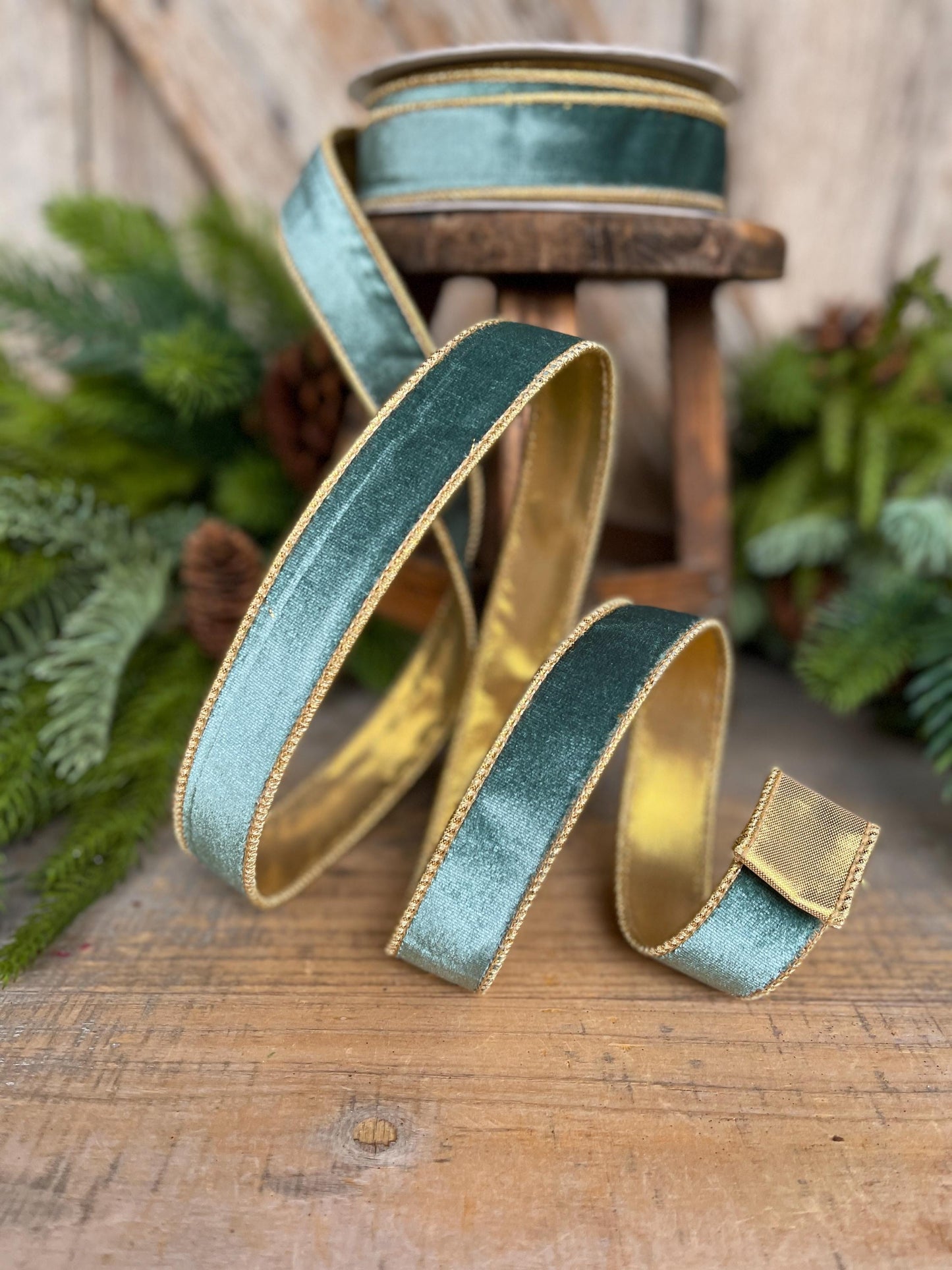 1" Aqua Teal Velvet Ribbon, Celadon Ribbon, Christmas Ribbon