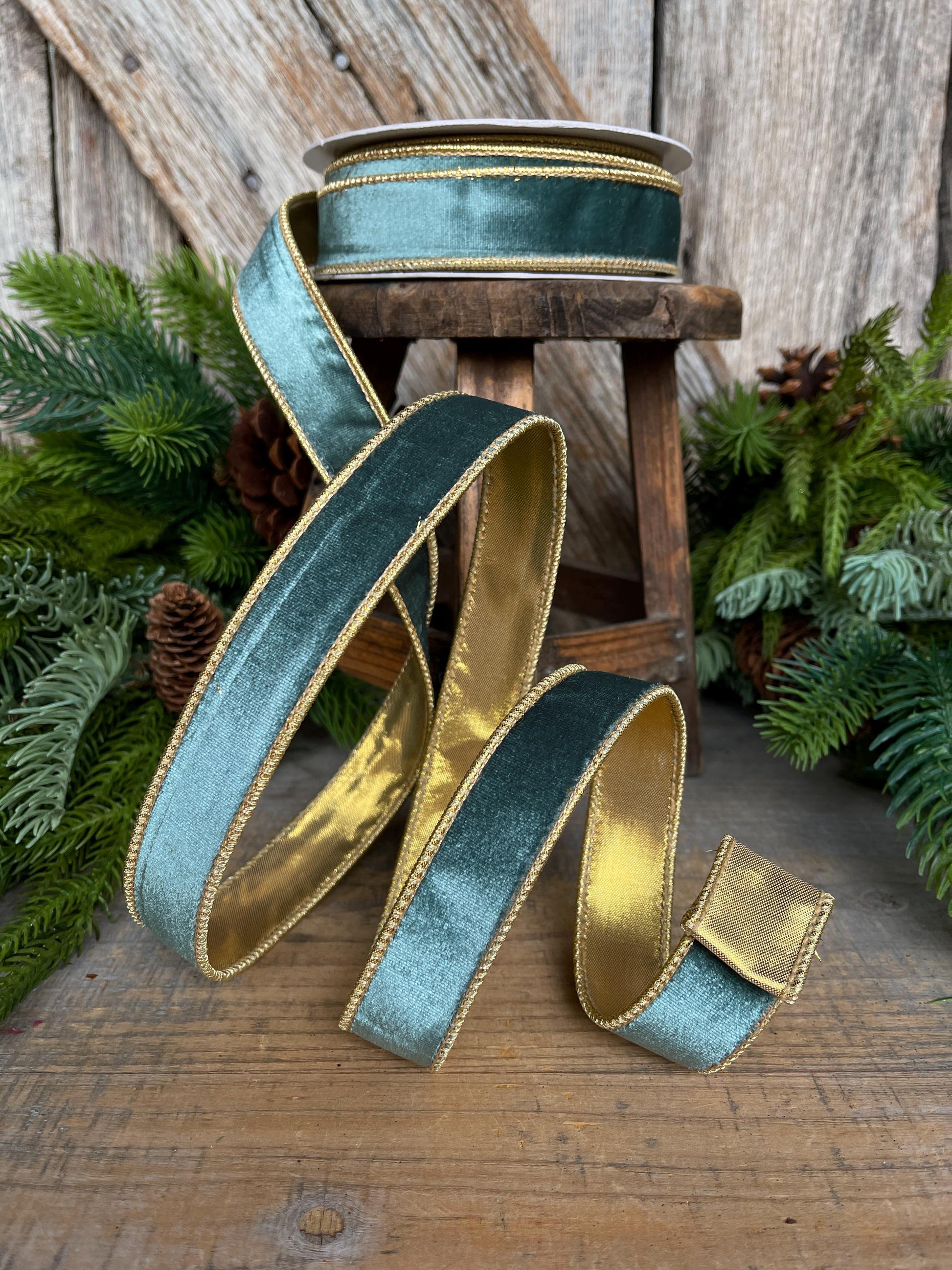 1" Aqua Teal Velvet Ribbon, Celadon Ribbon, Christmas Ribbon