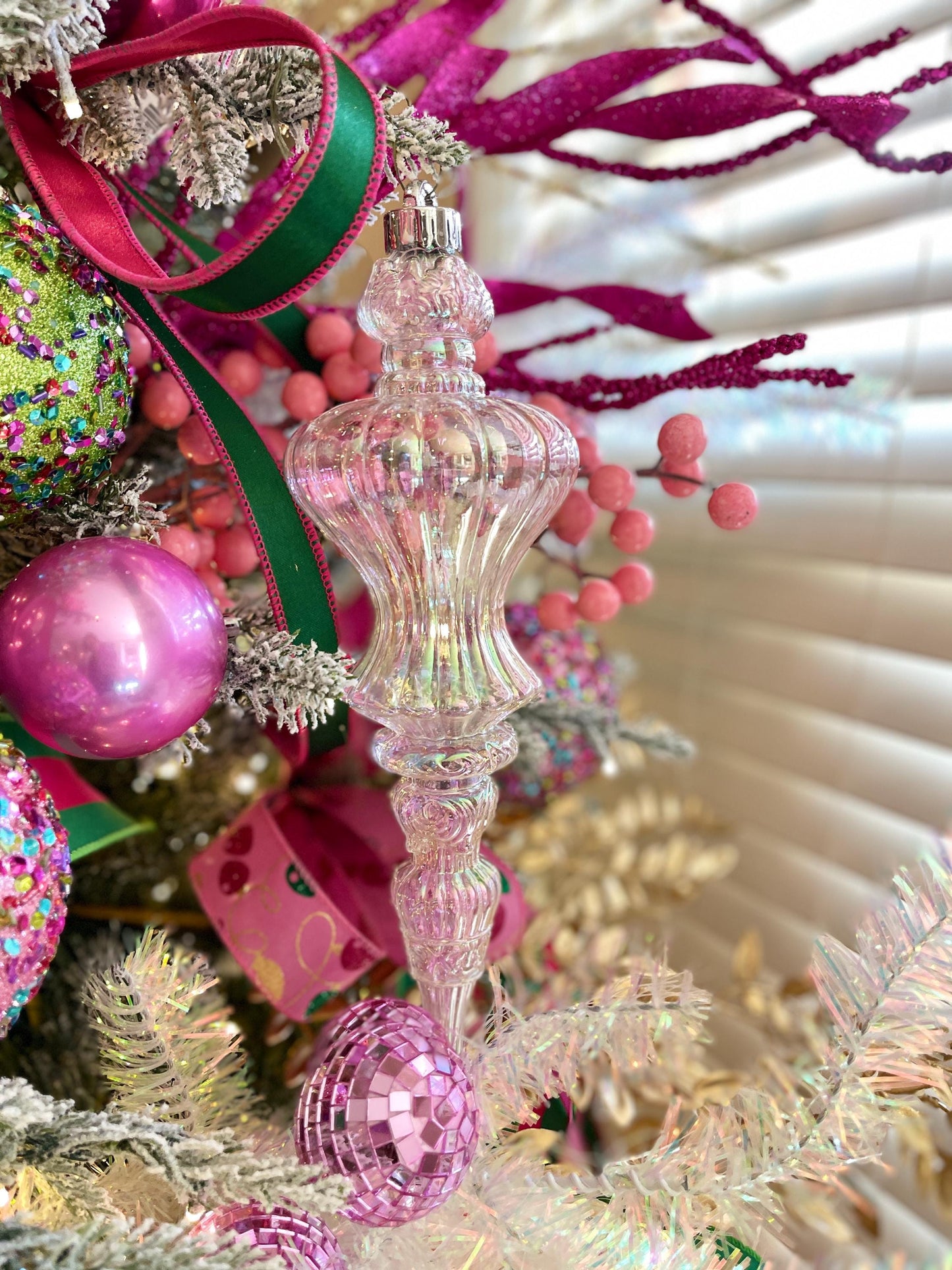 Set of 2 - 12" Iridescent Finial Ornament, Shatterproof Ornaments, Finial Ornaments