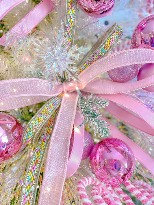 1" Pink Sequin Ribbon, Wired Ribbon, Flashy Sequin Ribbon