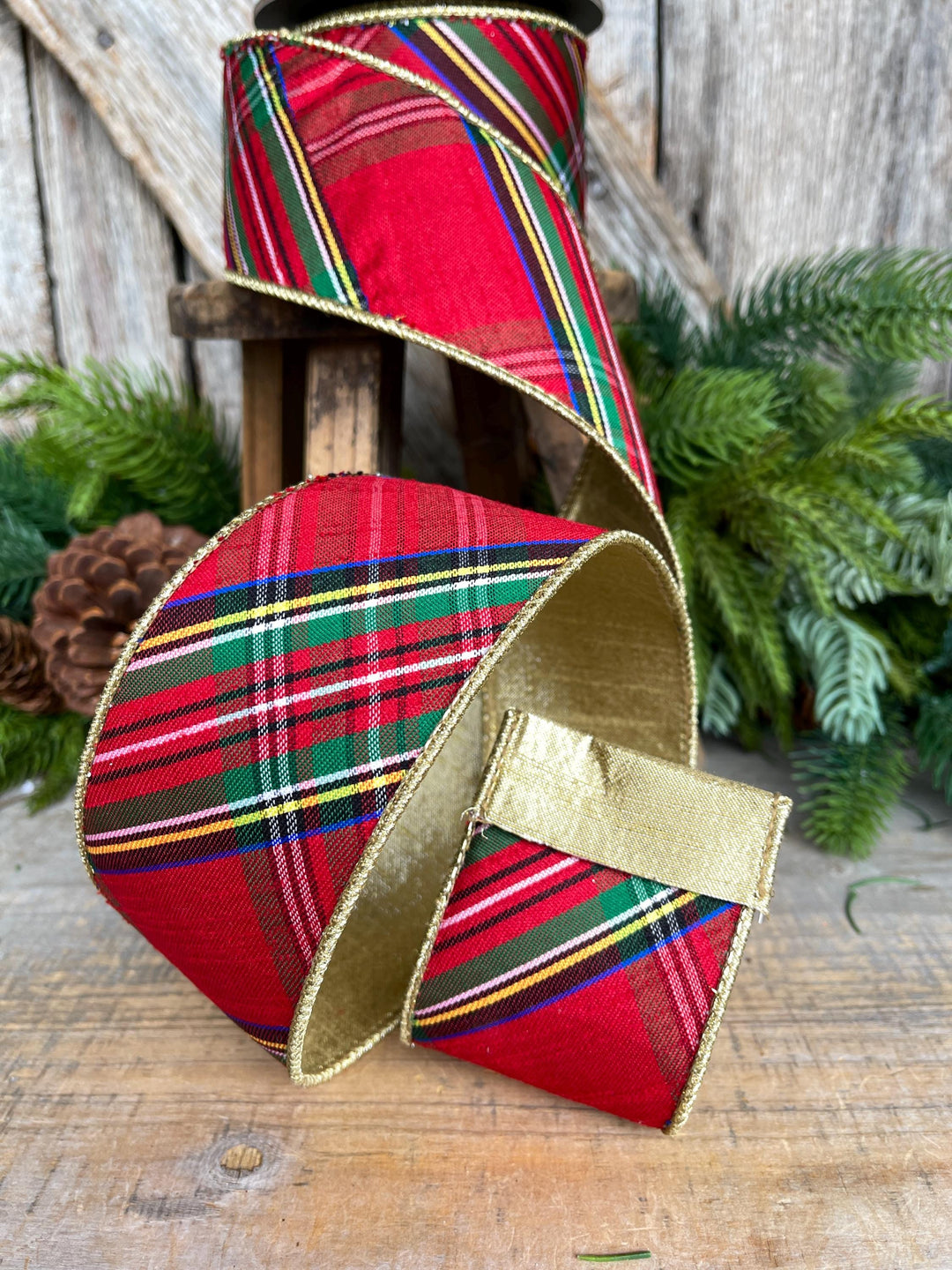 2.5" Traditional CHristmas Plaid, Wired Ribbon, Red Blue Chirstmas Plaid RIbbon