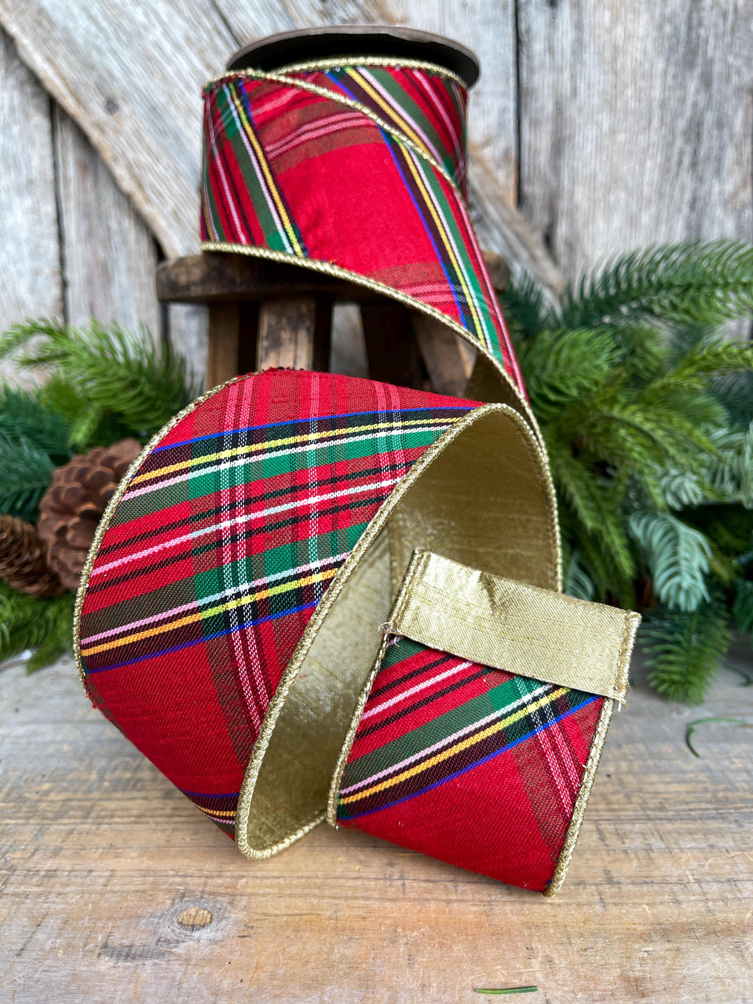 2.5" Traditional CHristmas Plaid, Wired Ribbon, Red Blue Chirstmas Plaid RIbbon