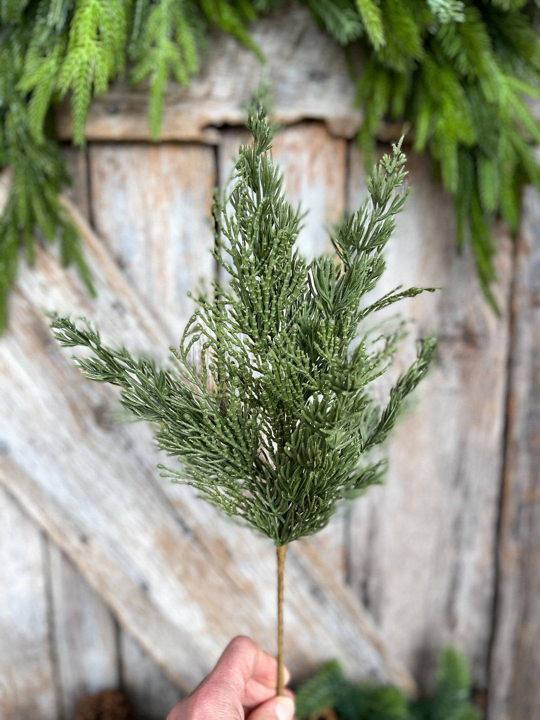 16" Cypress Pine Pick, Artificial Pine Spray, Christmas Greenery