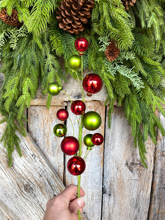 16" Ornament Ball Pick, Red Green Ball Pick, Ornament Pick