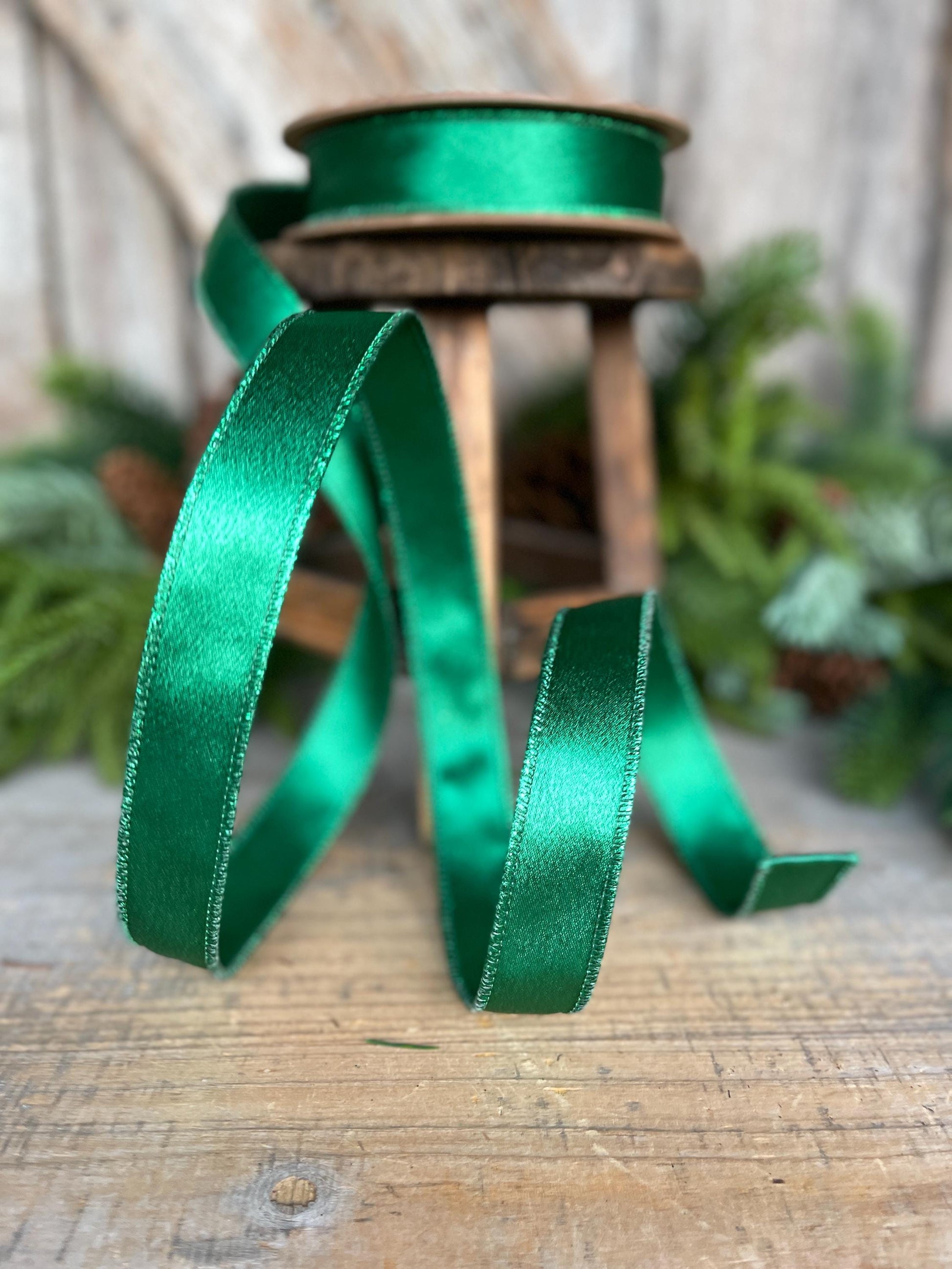 1" Emerald Green Satin Ribbon, Christmas Ribbon, Shimmer Satin Ribbon