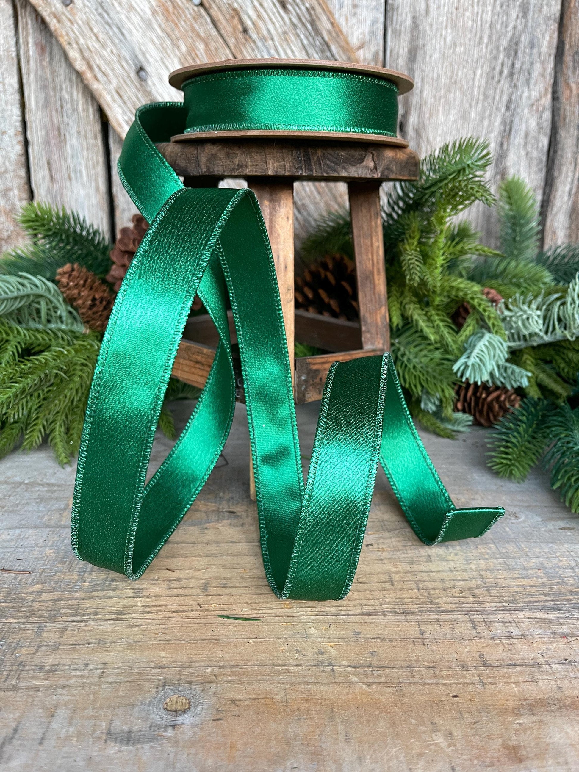 1" Emerald Green Satin Ribbon, Christmas Ribbon, Shimmer Satin Ribbon