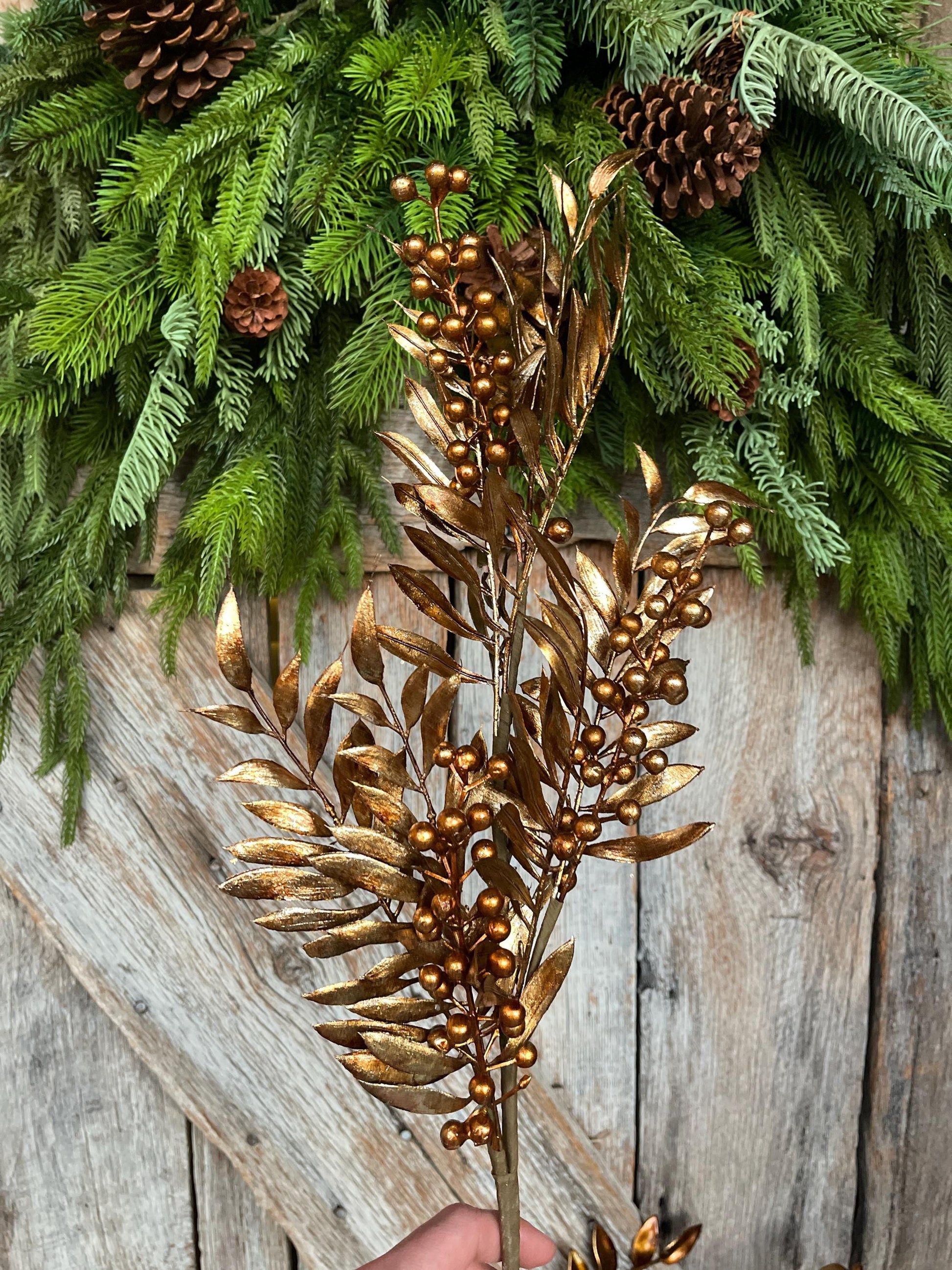 30" Bronze Berry Spray, Bronze Christmas Spray, Metallic Bronze Floral SPray