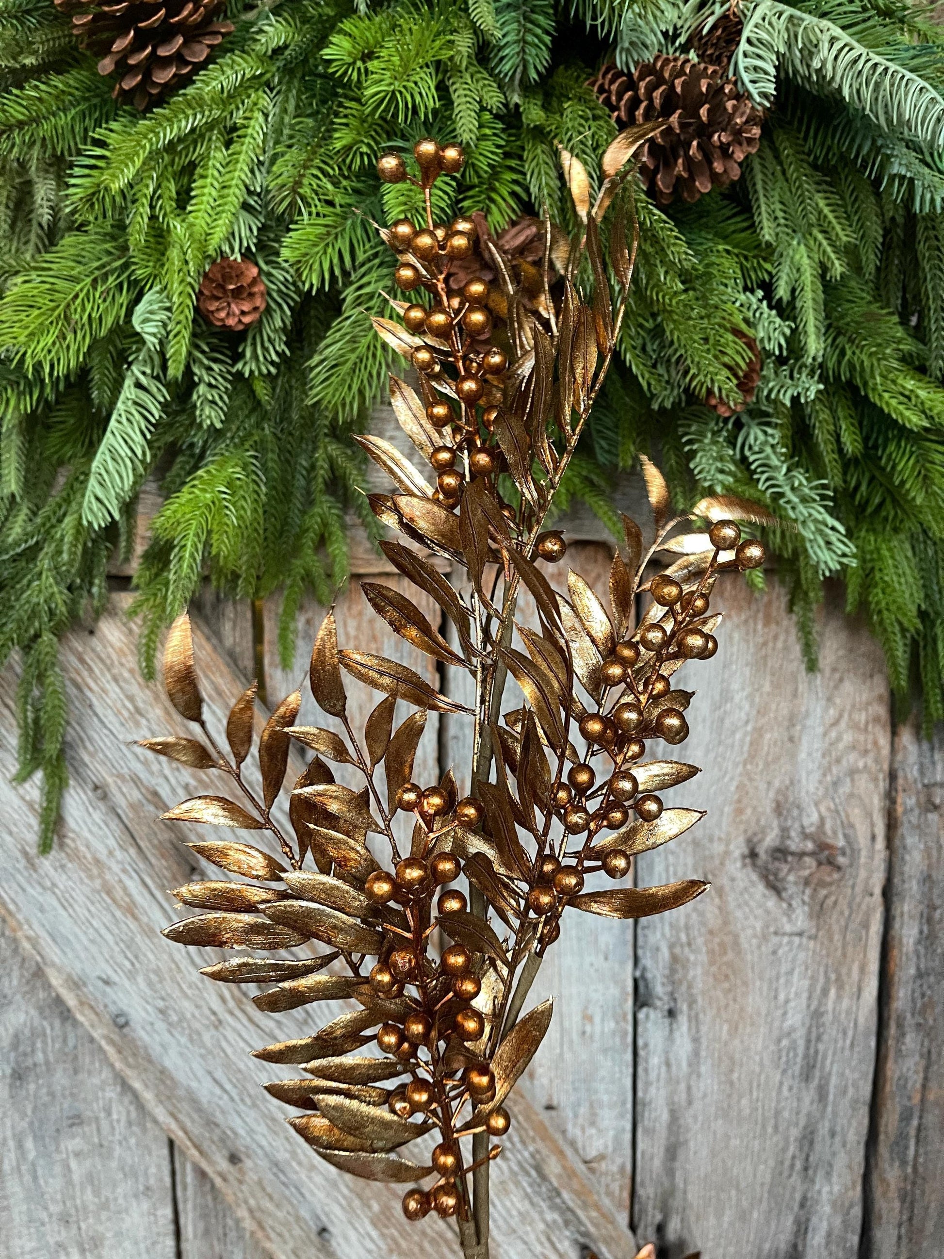 30" Bronze Berry Spray, Bronze Christmas Spray, Metallic Bronze Floral SPray