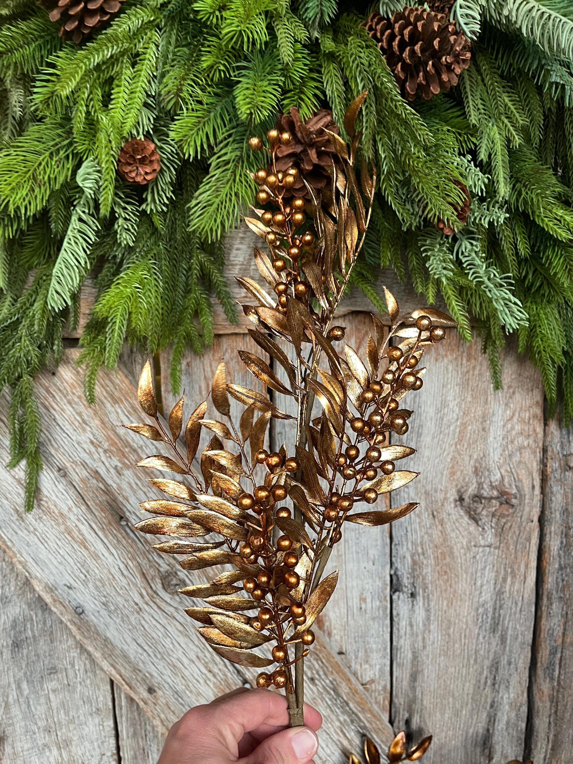 30" Bronze Berry Spray, Bronze Christmas Spray, Metallic Bronze Floral SPray