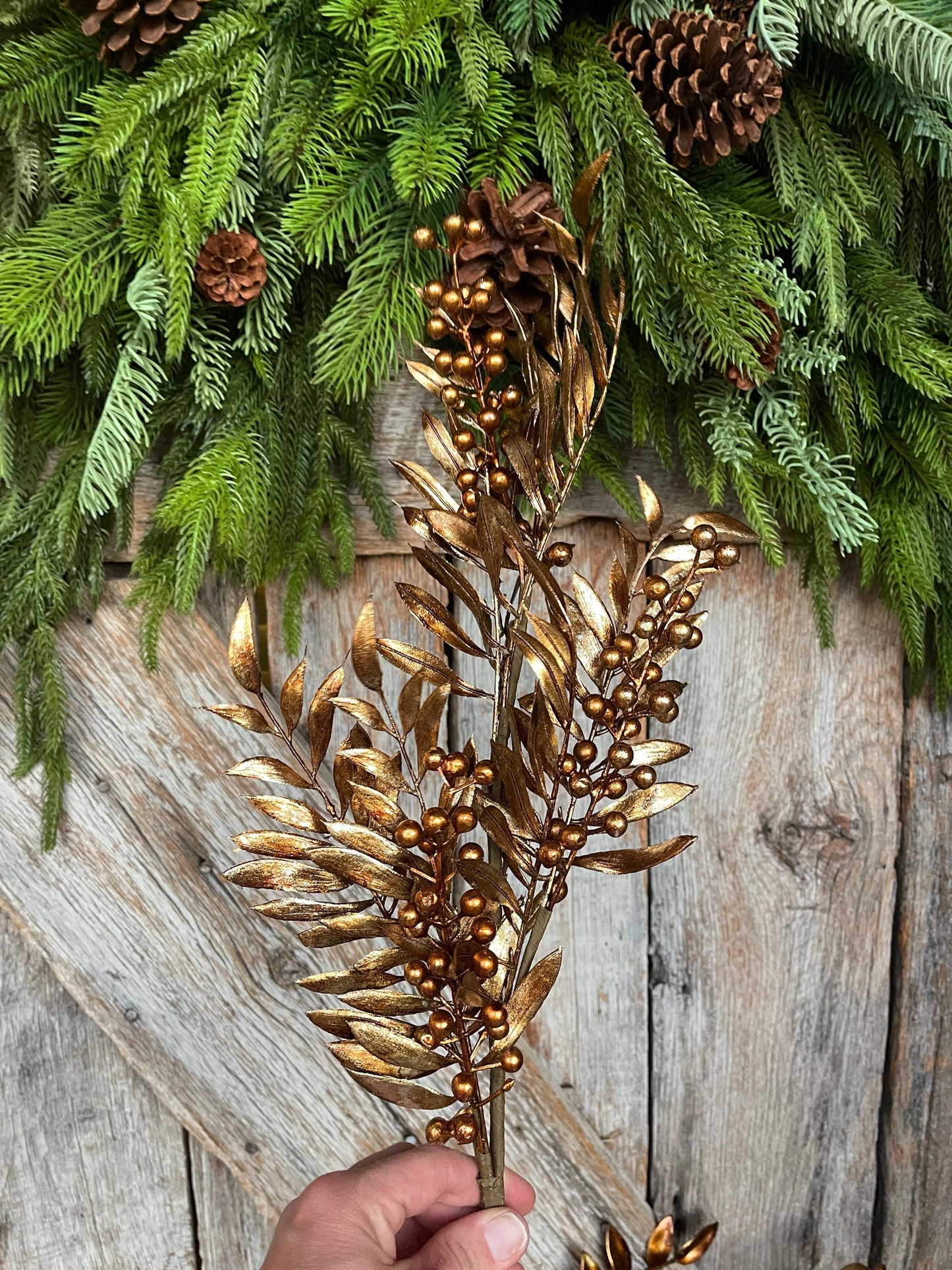 30" Bronze Berry Spray, Bronze Christmas Spray, Metallic Bronze Floral SPray