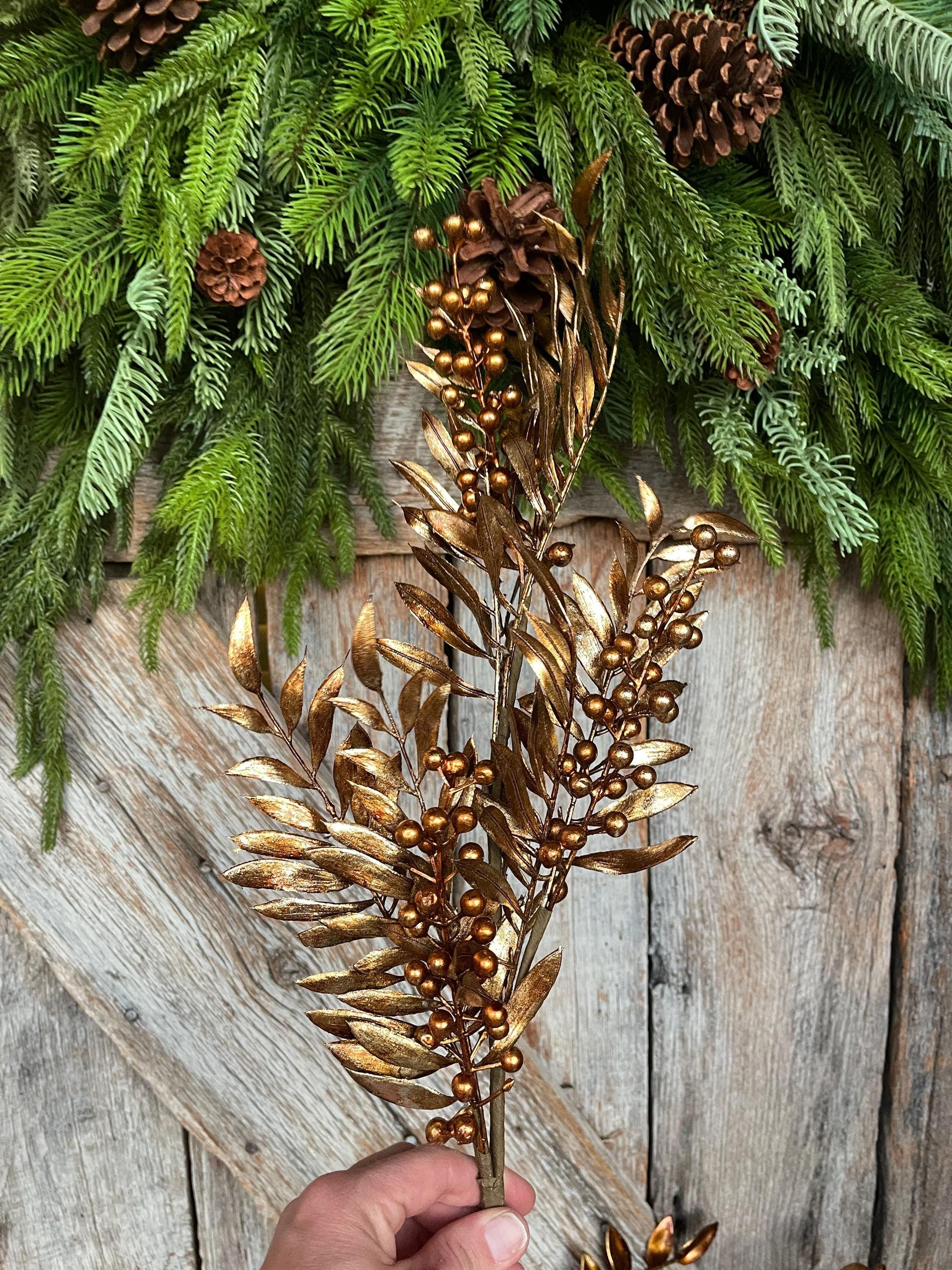 30" Bronze Berry Spray, Bronze Christmas Spray, Metallic Bronze Floral SPray