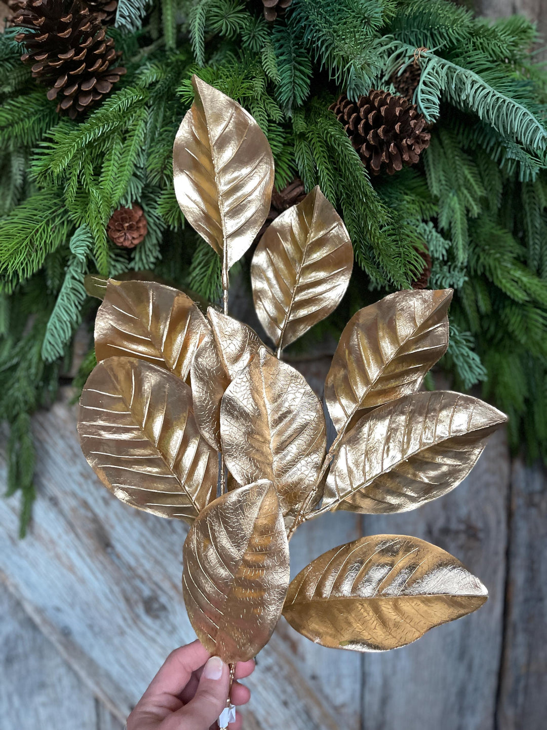 28" Metallic Gold Magnolia Leaf Spray, Christmas Tree Spray